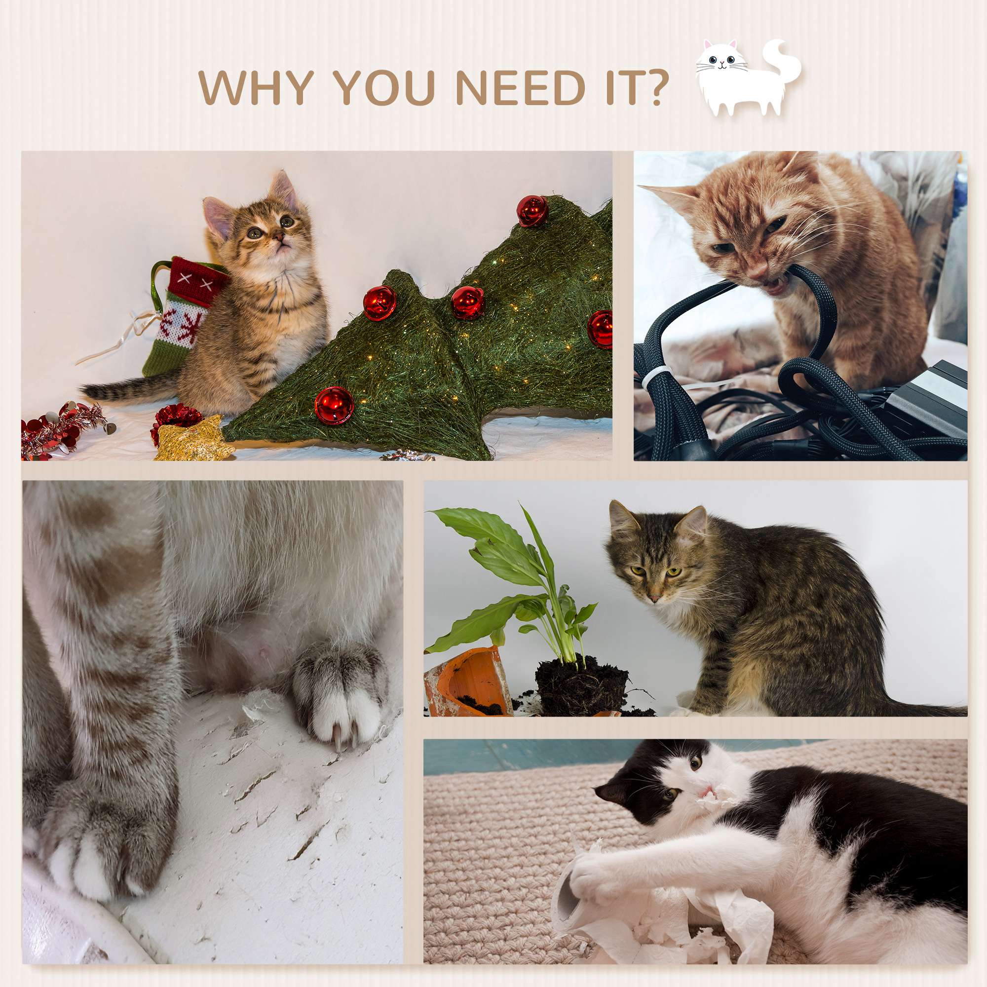 PawHut Wall-Mounted Cat Tree with Hammock for a Cute Cat Bed, Modern Cat Tree with Scratching Post & Cat Shelves, Climbing Playground Kitty Tower