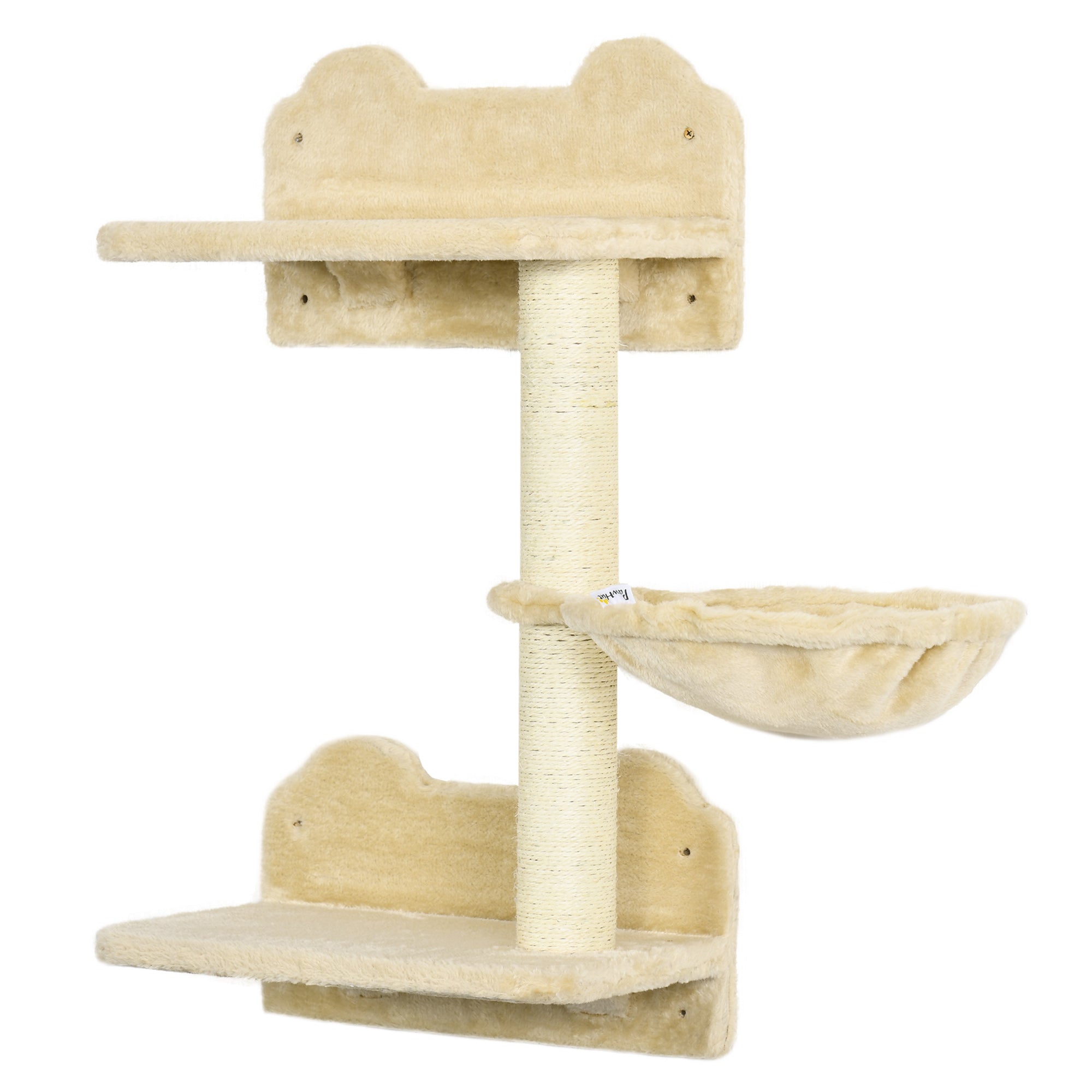 PawHut Wall-Mounted Cat Tree with Hammock for a Cute Cat Bed, Modern Cat Tree with Scratching Post & Cat Shelves, Climbing Playground Kitty Tower