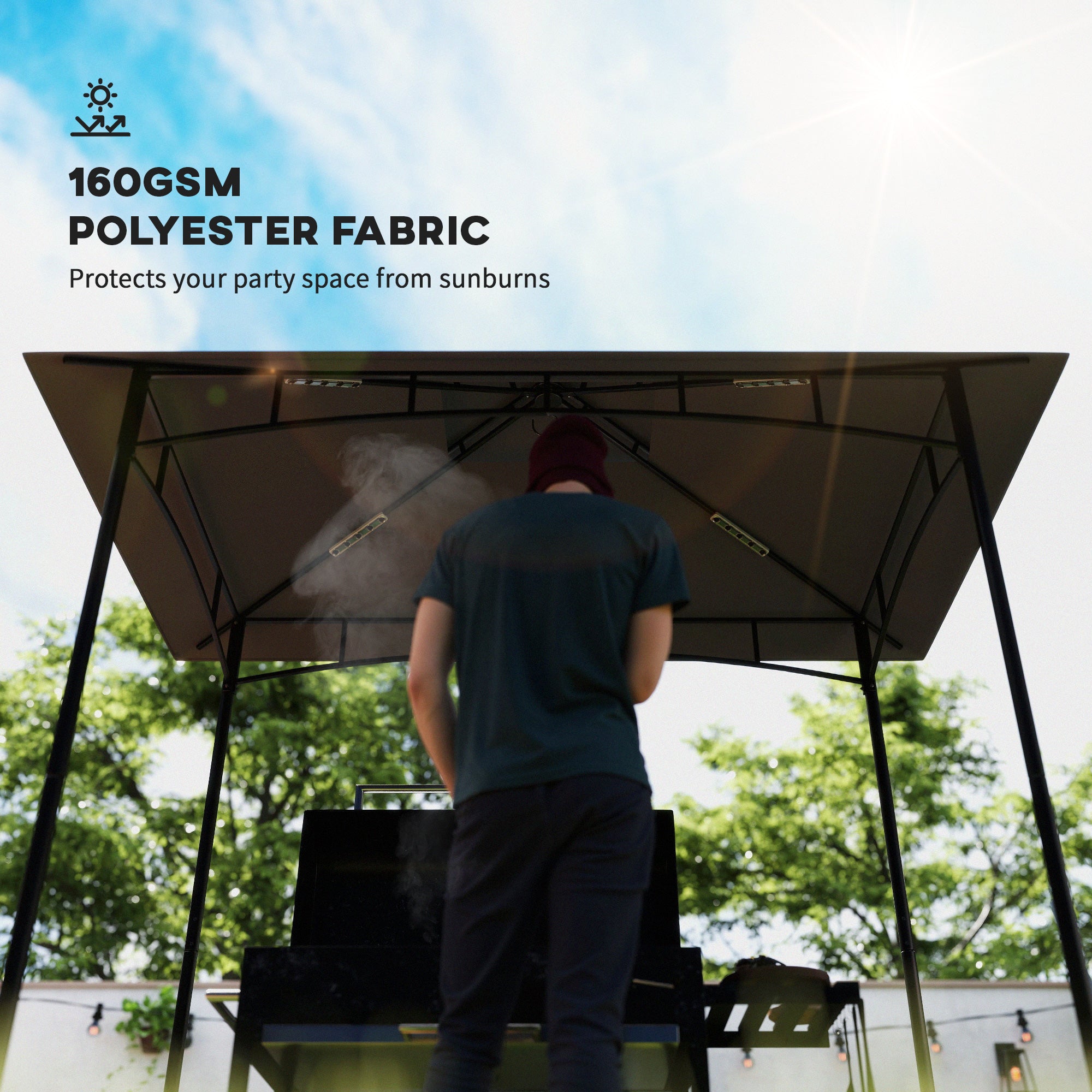 Outsunny BBQ Canopy Replacement Roof, UPF50+ Protected, 5' x 8' BBQ Gazebo Canopy Cover, Double Tiered Grill Gazebo Replacement Canopy, TOP COVER ONLY, Dark Grey