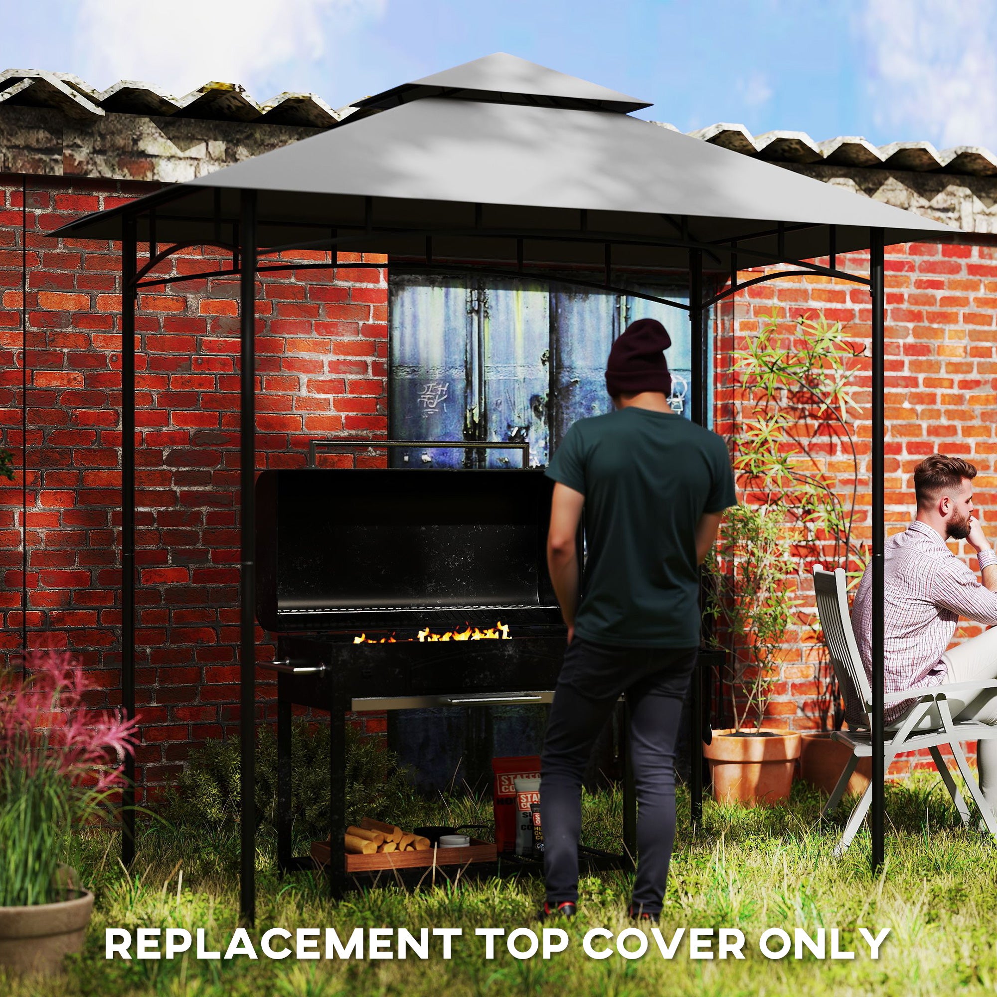 Outsunny BBQ Canopy Replacement Roof, UPF50+ Protected, 5' x 8' BBQ Gazebo Canopy Cover, Double Tiered Grill Gazebo Replacement Canopy, TOP COVER ONLY, Dark Grey