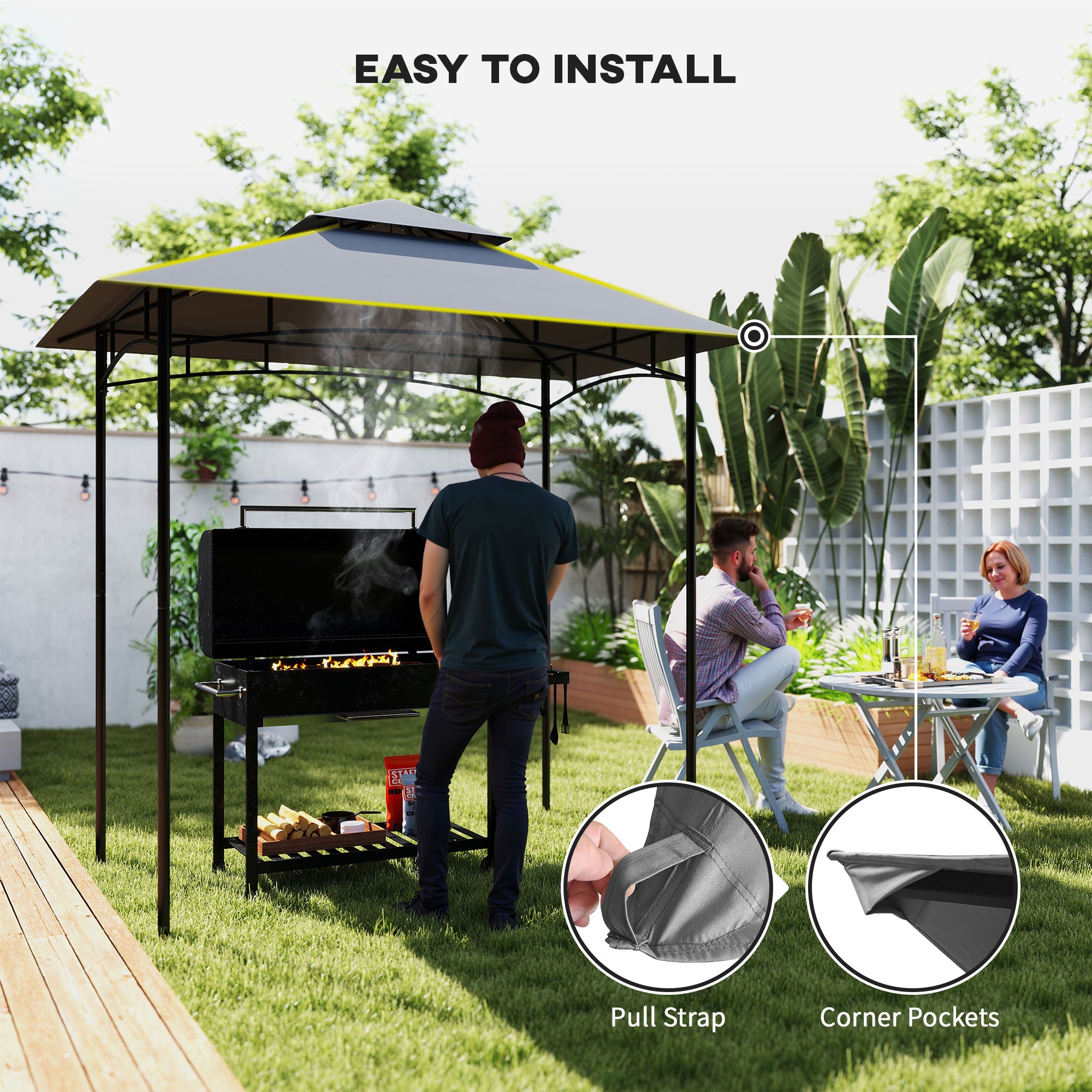 Outsunny BBQ Canopy Replacement Roof, UPF50+ Protected, 5' x 8' BBQ Gazebo Canopy Cover, Double Tiered Grill Gazebo Replacement Canopy, TOP COVER ONLY, Dark Grey