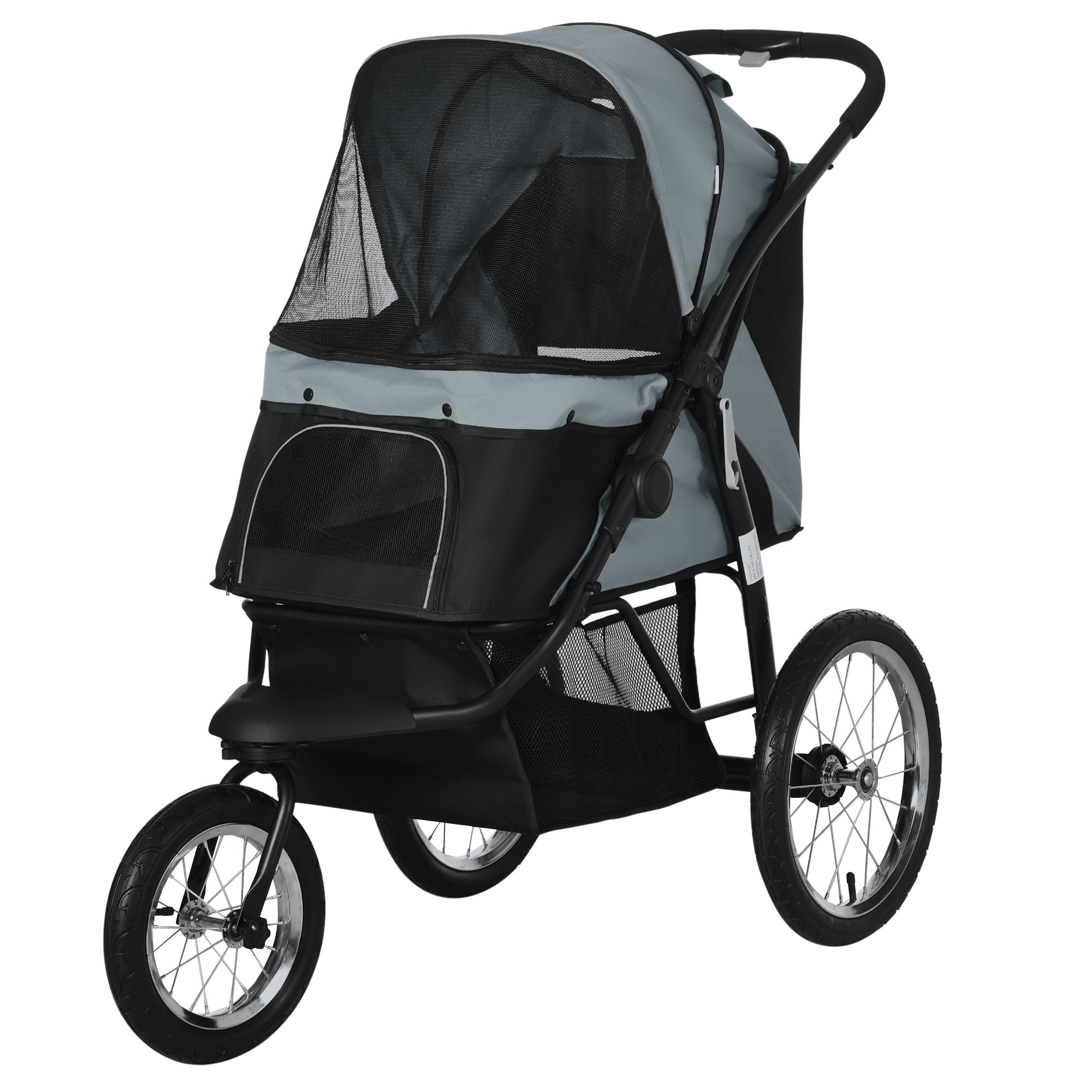 PawHut Pet Stroller for Small and Medium Dogs, 3 Big Wheels Cat Stroller Travel Folding Carrier with Adjustable Canopy, Safety Tether, Storage Basket, Black
