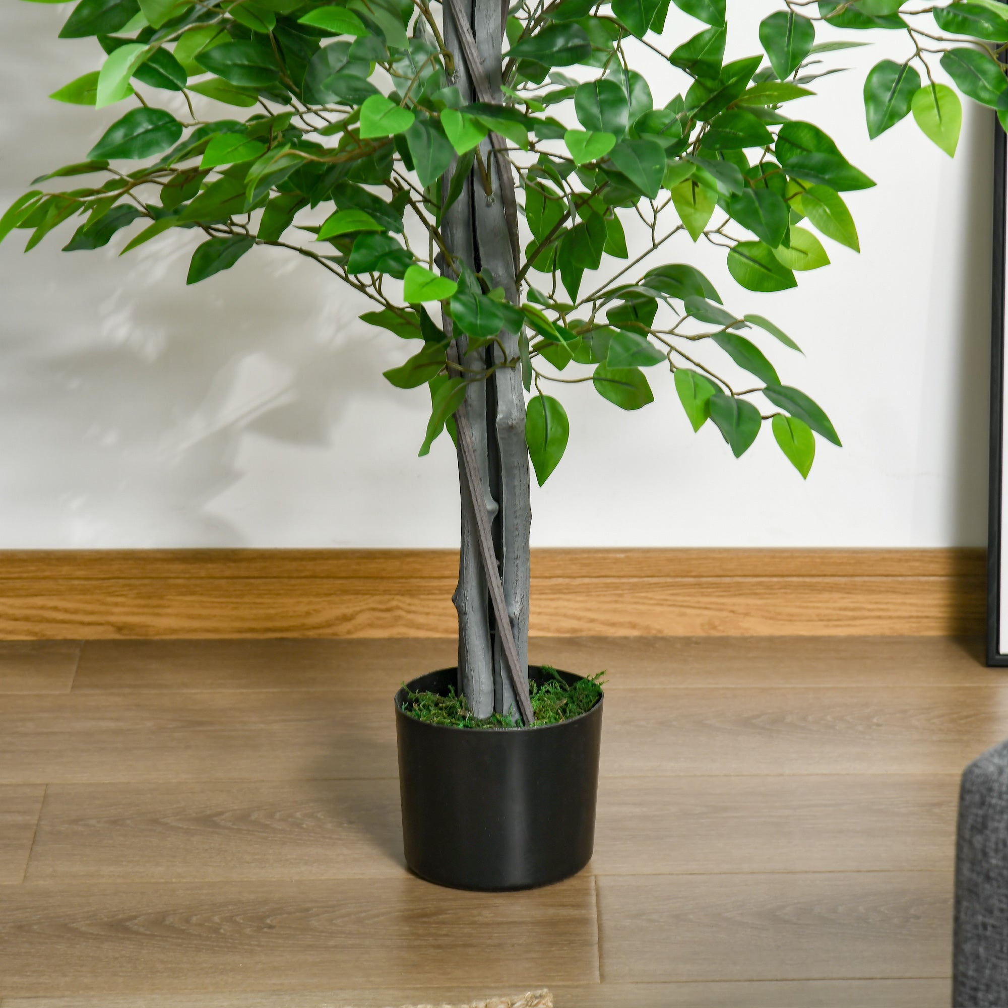 HOMCOM 4.5ft Ficus Artificial Tree with Realistic Leaves, Tall Fake Plant in Pot for Home Office Indoor Outdoor Decor, Green