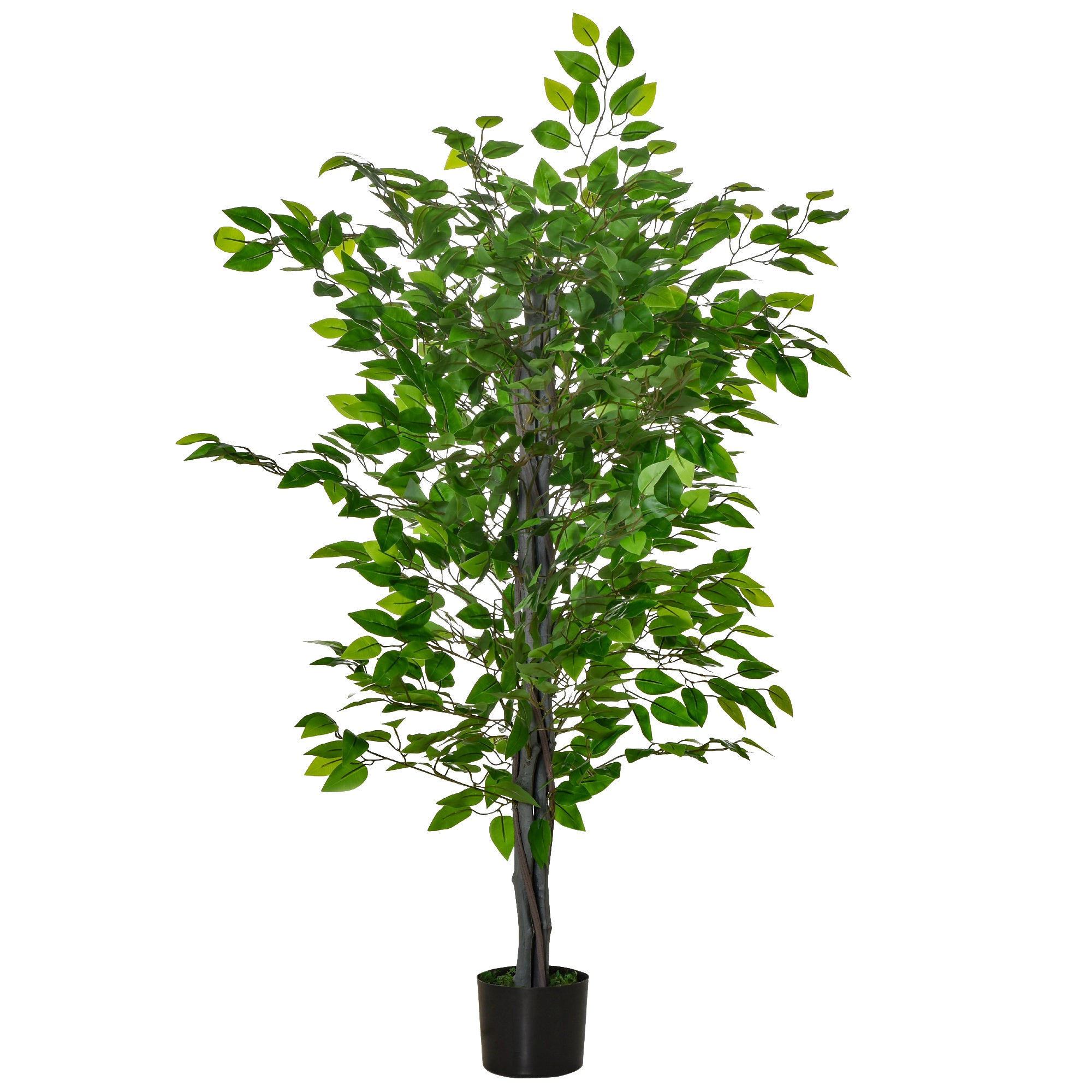 HOMCOM 4.5ft Ficus Artificial Tree with Realistic Leaves, Tall Fake Plant in Pot for Home Office Indoor Outdoor Decor, Green