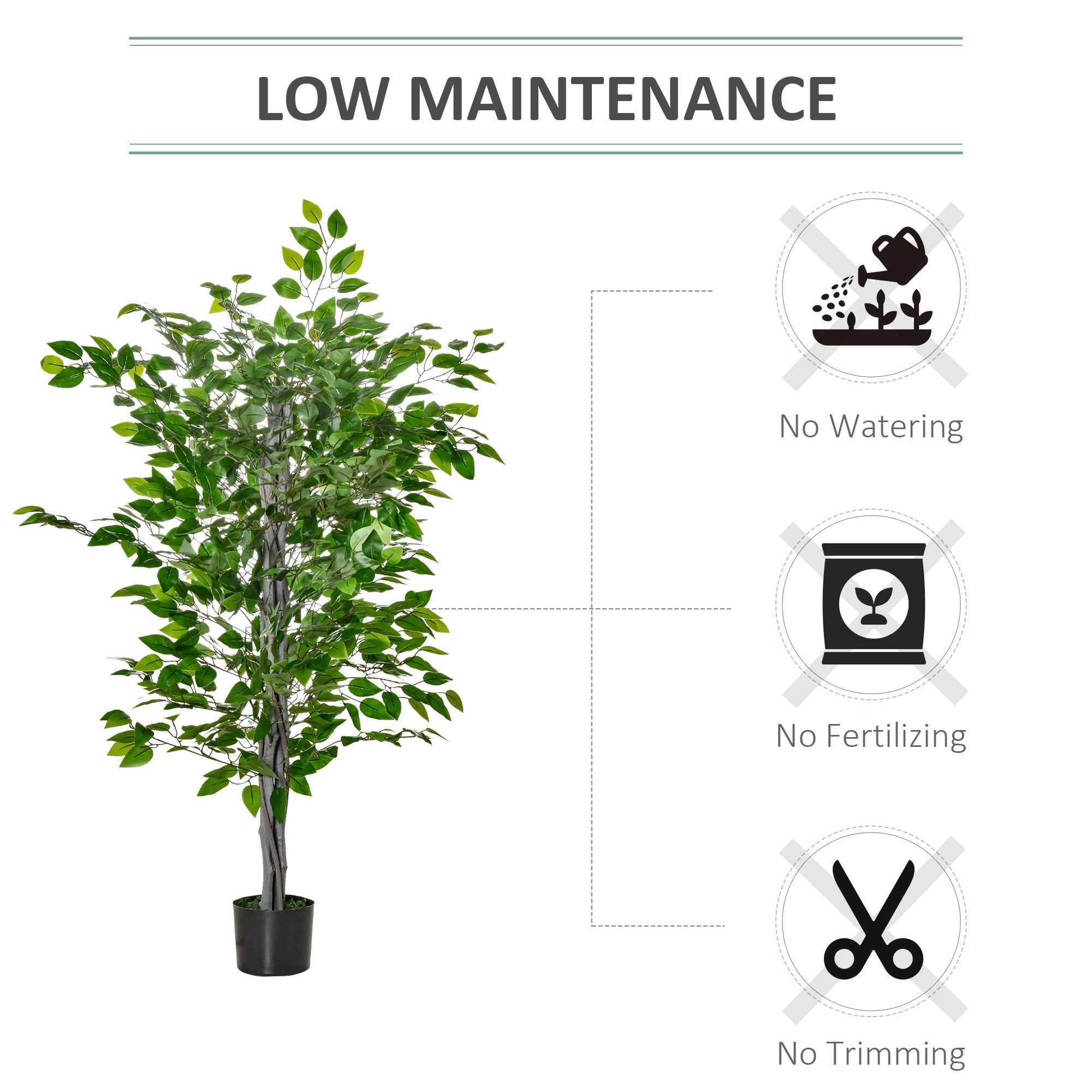 HOMCOM 4.5ft Ficus Artificial Tree with Realistic Leaves, Tall Fake Plant in Pot for Home Office Indoor Outdoor Decor, Green