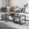 HOMCOM 2-Tier Coffee Table with Storage Shelf, Center Table with Marble Textured Table Top, for Living Room Bedroom Dorm, Black