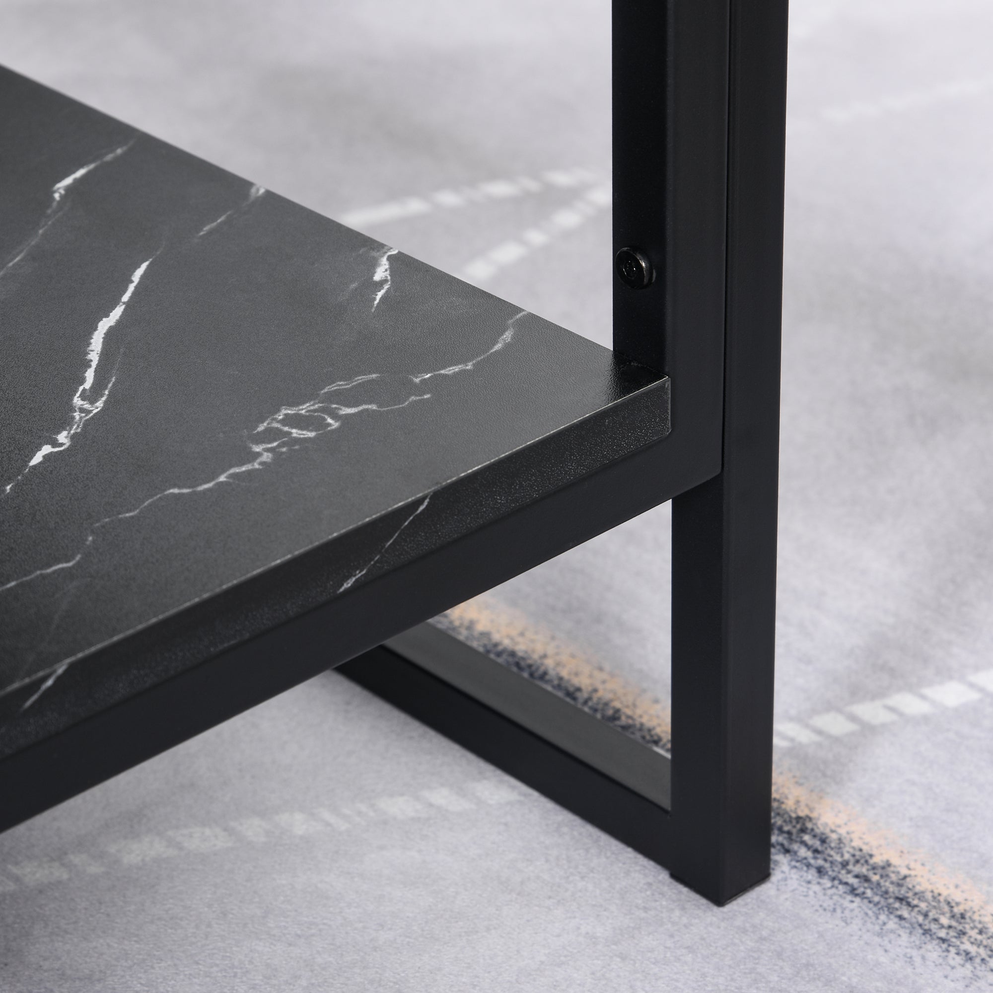 HOMCOM 2-Tier Coffee Table with Storage Shelf, Center Table with Marble Textured Table Top, for Living Room Bedroom Dorm, Black