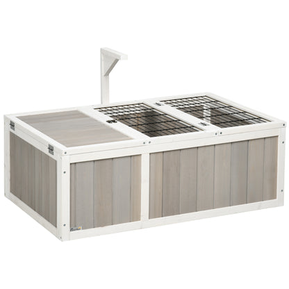 PawHut Tortoise Habitat, Wooden Tortoise Enclosure with Openable Tops, Run Cage, Two Rooms, Grey