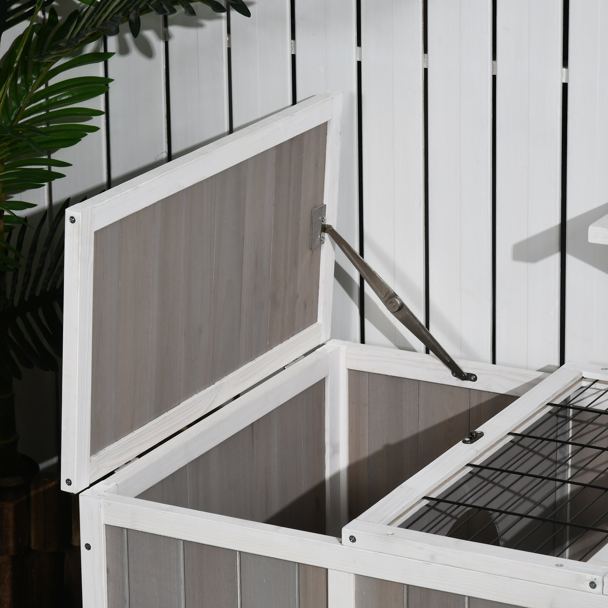 PawHut Tortoise Habitat, Wooden Tortoise Enclosure with Openable Tops, Run Cage, Two Rooms, Grey