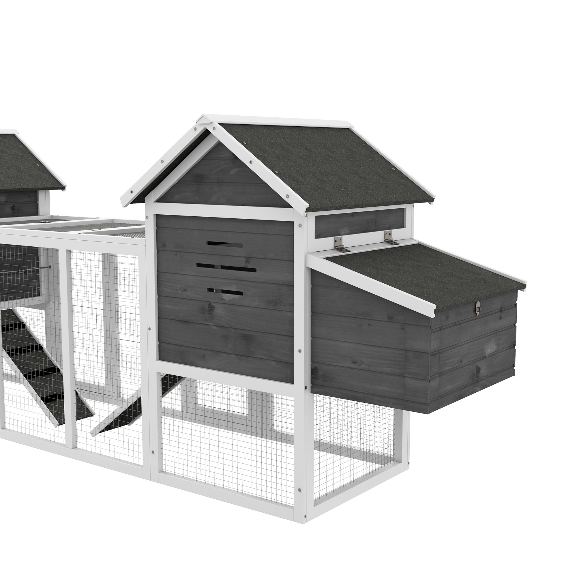 PawHut Dual Wooden Chicken Coop with Garden Bed, Large Outdoor Hen House with Nesting Boxes Removable Trays, Ramps Run, for Garden Backyard, 123" x 27.5" x 42.5", Dark Gray