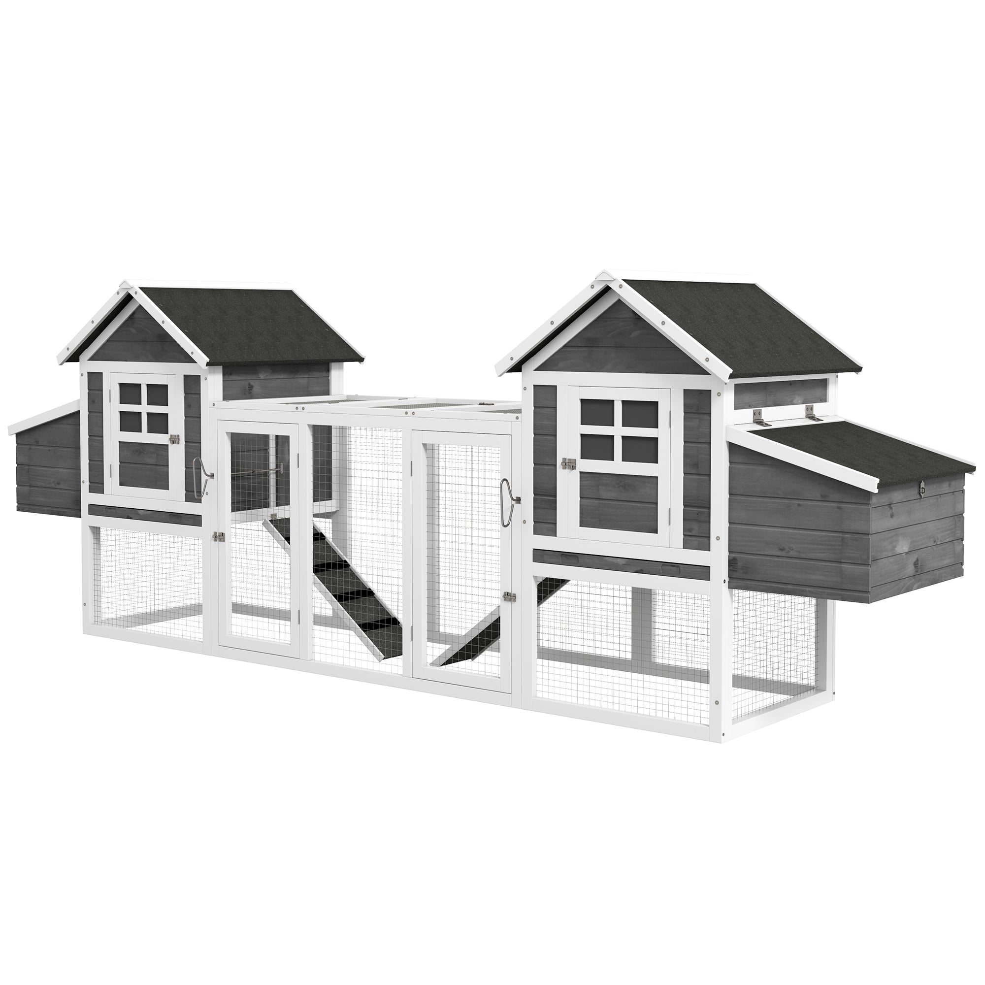 PawHut Dual Wooden Chicken Coop with Garden Bed, Large Outdoor Hen House with Nesting Boxes Removable Trays, Ramps Run, for Garden Backyard, 123" x 27.5" x 42.5", Dark Gray