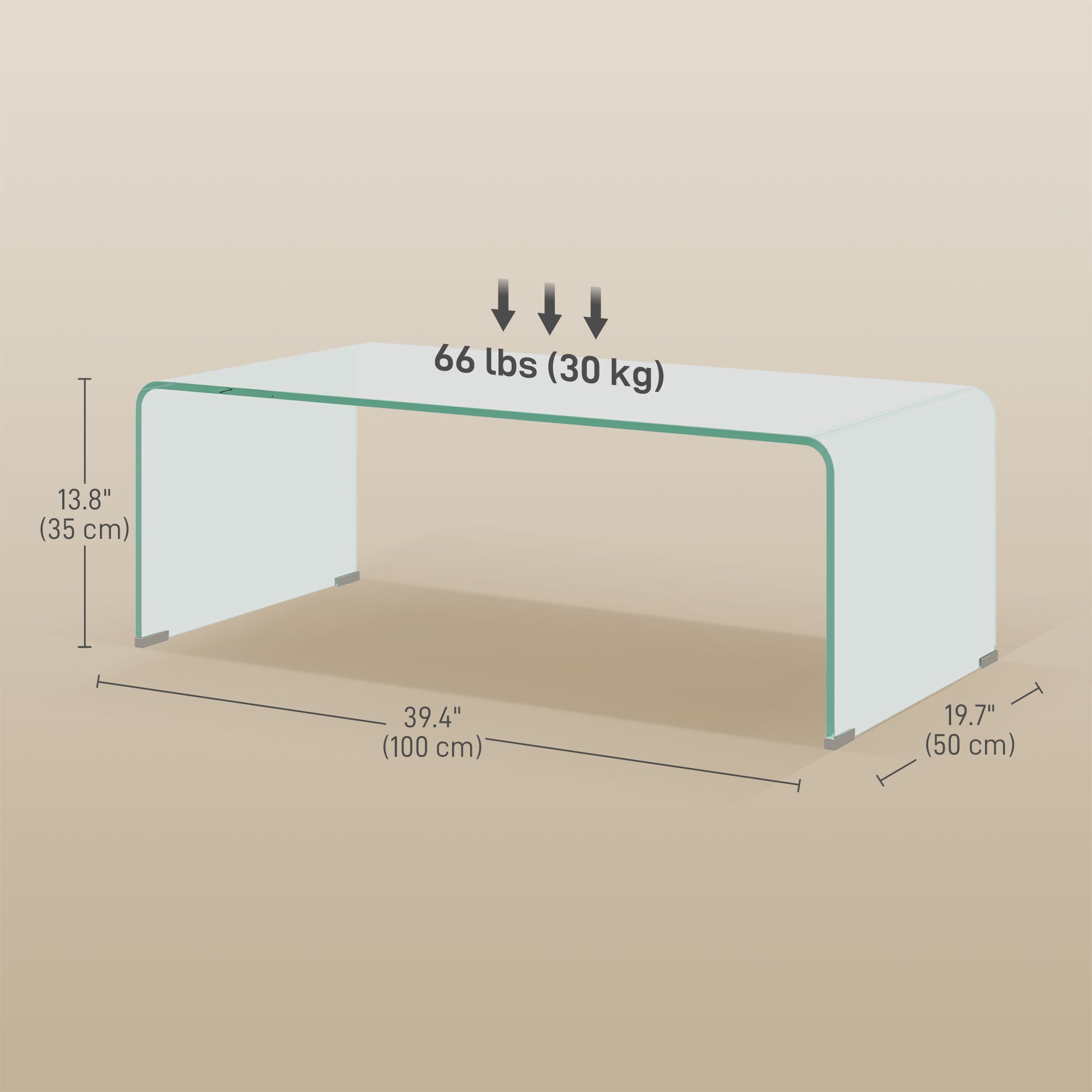 HOMCOM Tempered Glass Coffee Table, Modern Home Furniture, Clear Coffee Table for Living Room, Easy to Clean and Safe Rounded Edges, 39.4