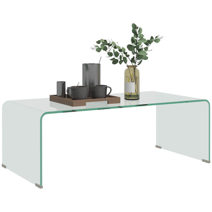 HOMCOM Tempered Glass Coffee Table, Modern Home Furniture, Clear Coffee Table for Living Room, Easy to Clean and Safe Rounded Edges, 39.4" x 19.7" x 13.8"