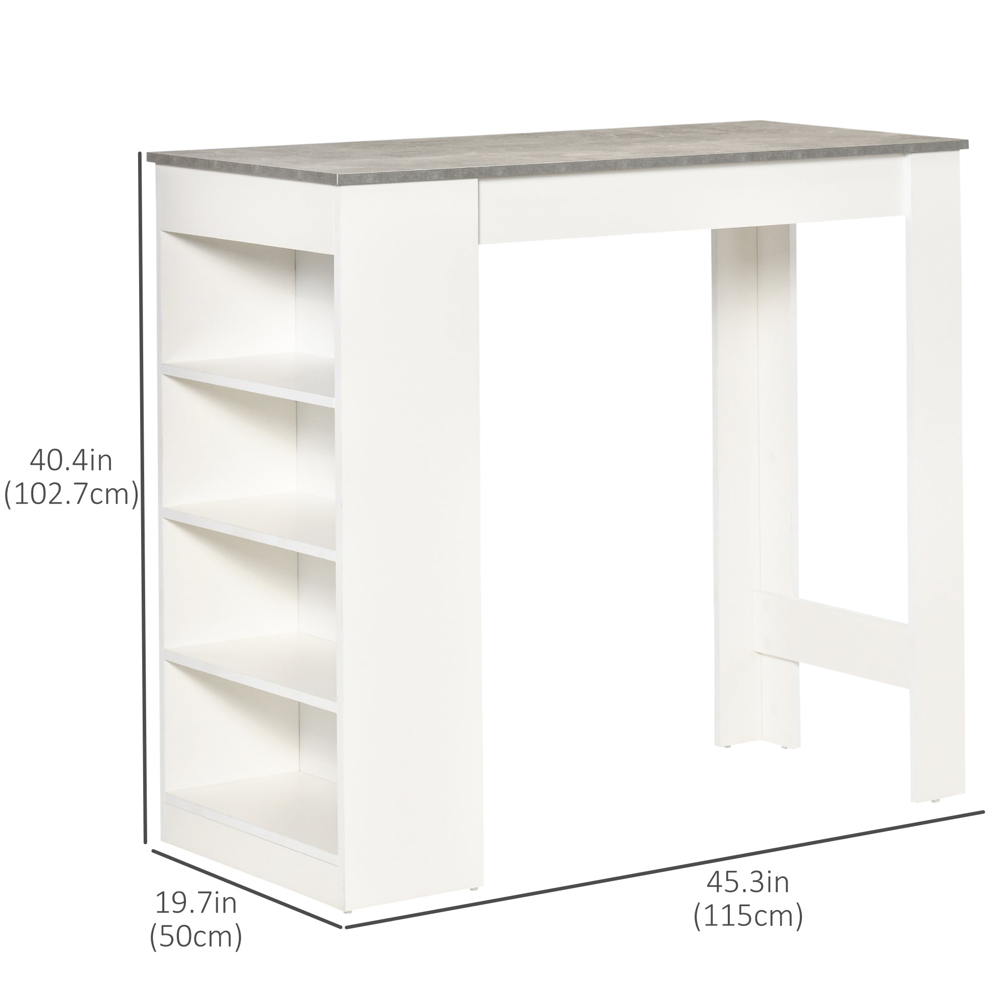 HOMCOM Bar Table, High Top Pub Table with 4 Storage Shelves, Modern Bar Height Table for Home Bar, Kitchen, Grey