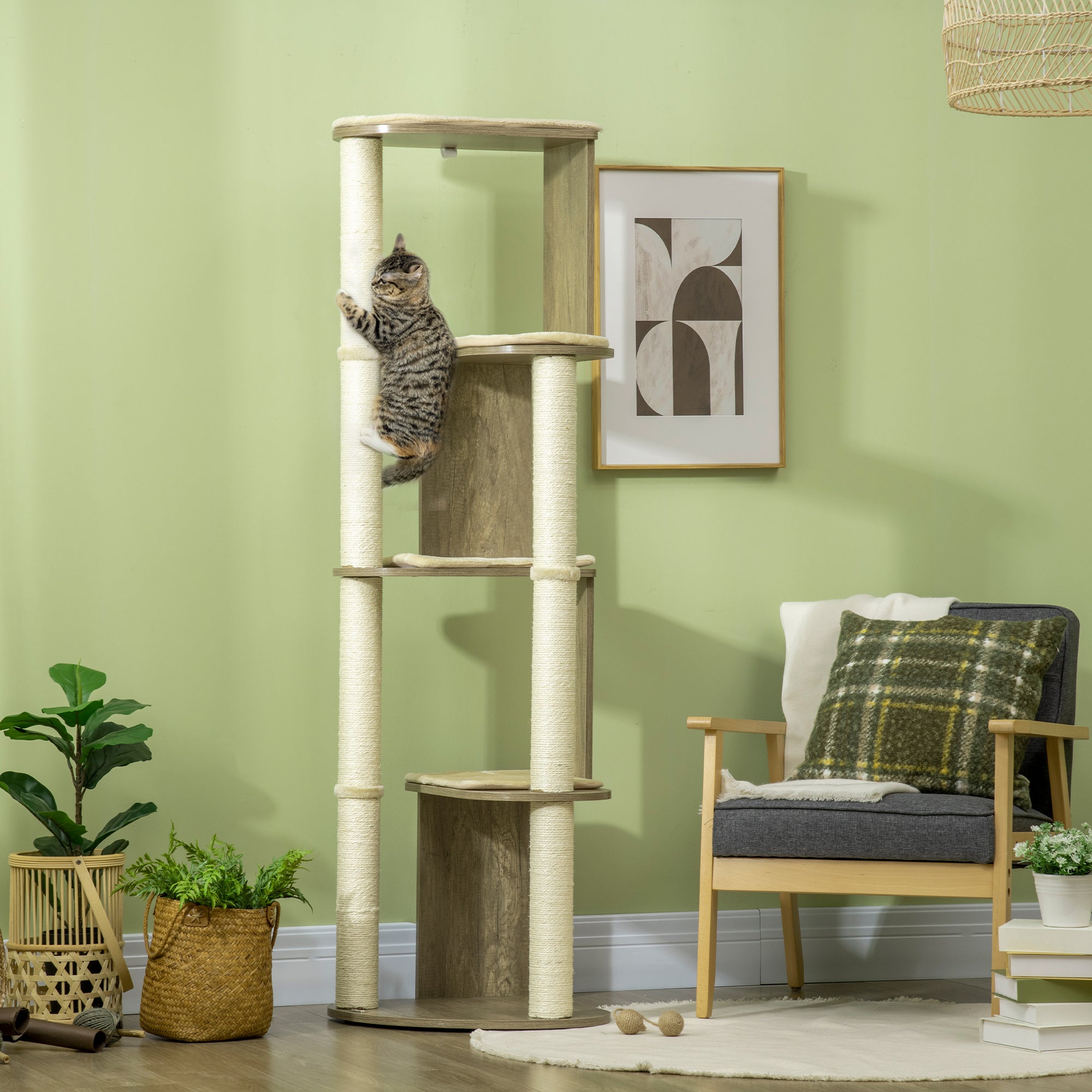 PawHut 65" Cat Tree Tower, Cat Condo Furniture, Multi-Level Activity Center with Jute Scratching Posts, Carpeted Perches
