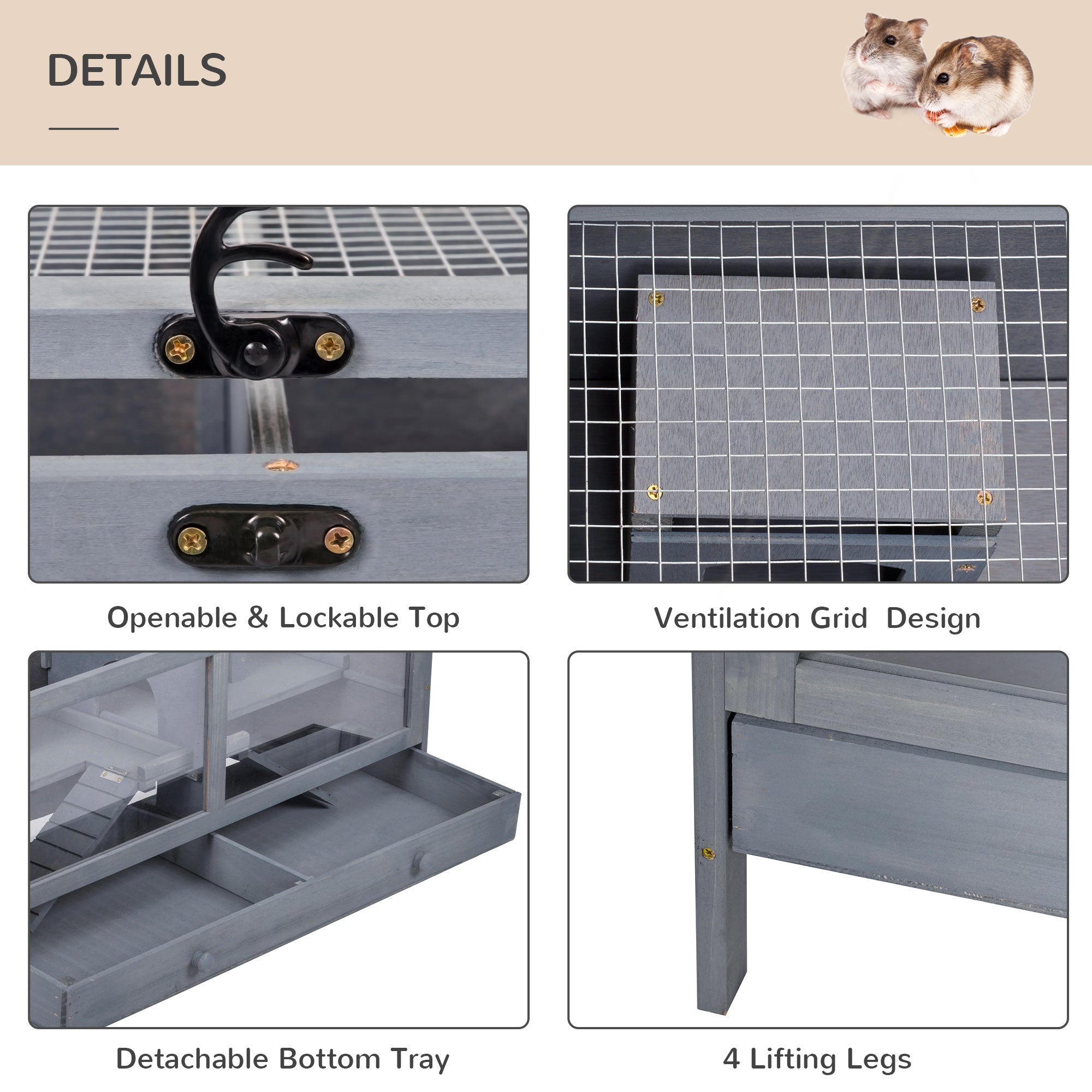 PawHut Wooden Hamster Cage Rodent Mouse Pet Small Animal Kit Large Hut Box Double Room Easy Clean 92 x 34 x 48 cm