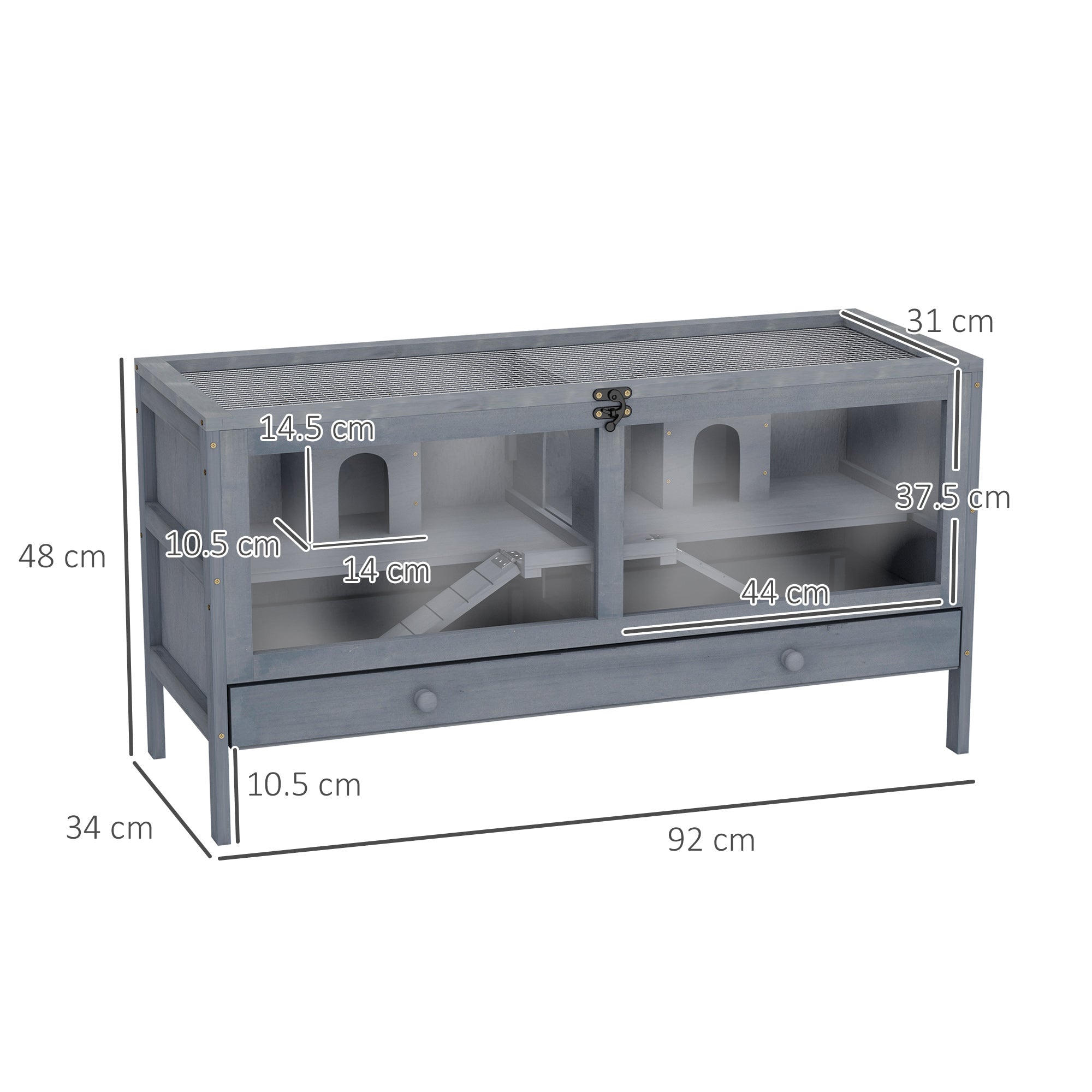 PawHut Wooden Hamster Cage Rodent Mouse Pet Small Animal Kit Large Hut Box Double Room Easy Clean 92 x 34 x 48 cm