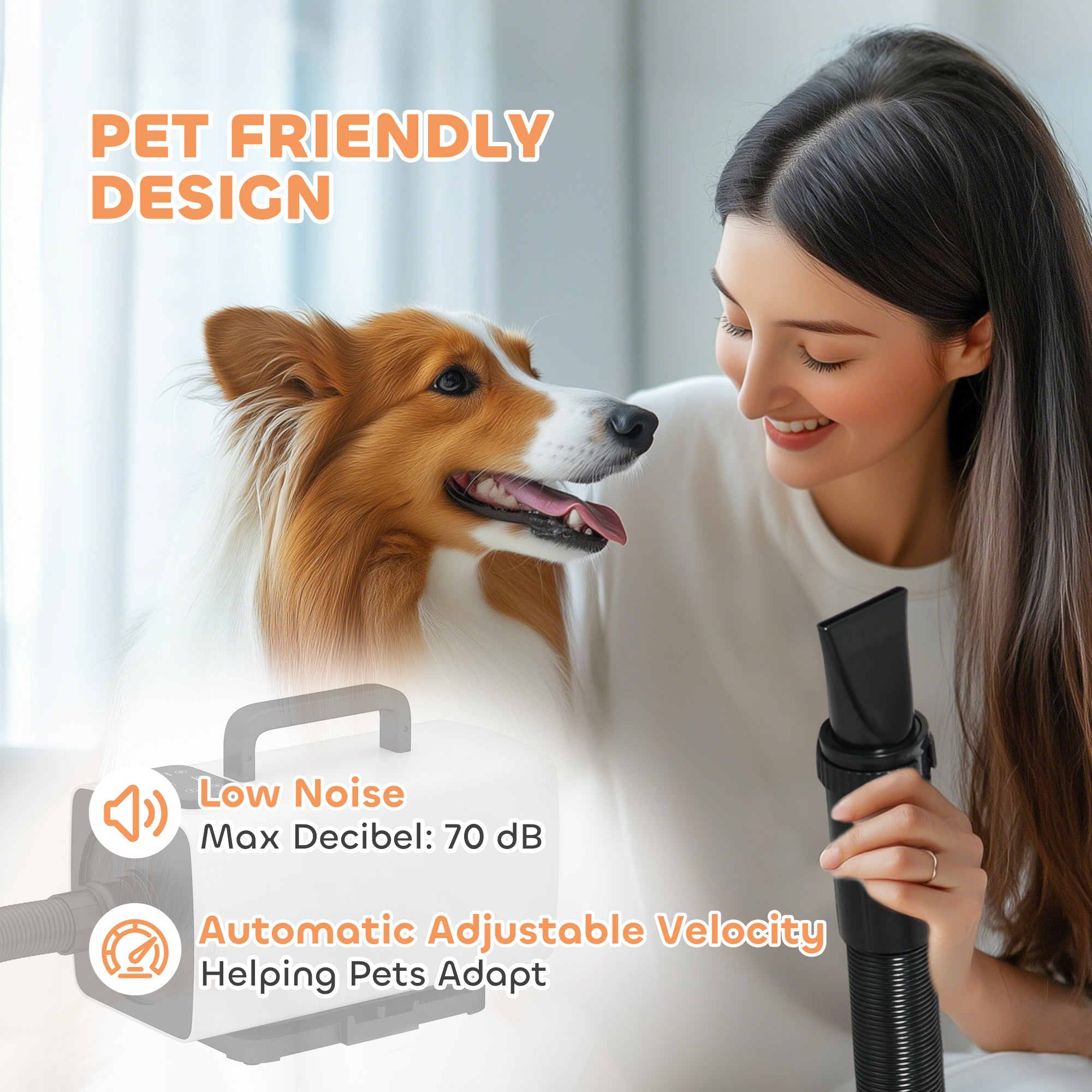 PawHut Dog Hair Dryer, 2200W Pet Grooming Hair Dryer with Adjustable Temperature & Airflow, 3 Nozzles, Digital Screen, Pet Air Blower Blaster Dryer for Dogs Cats, White