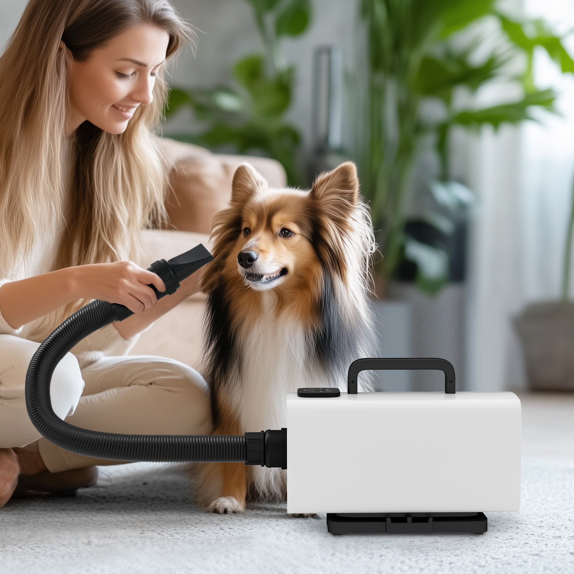 PawHut Dog Hair Dryer, 2200W Pet Grooming Hair Dryer with Adjustable Temperature & Airflow, 3 Nozzles, Digital Screen, Pet Air Blower Blaster Dryer for Dogs Cats, White