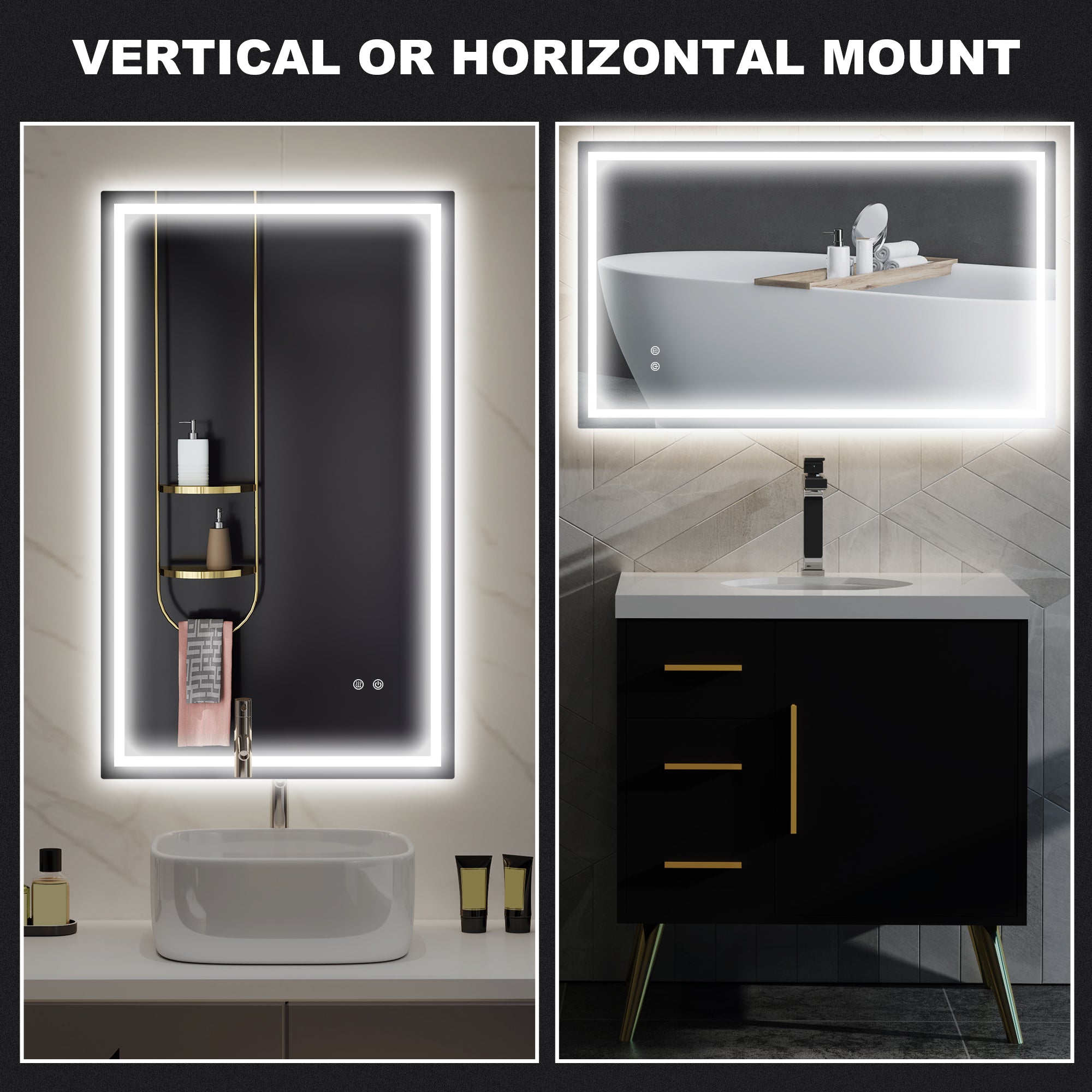 HOMCOM 39" x 24" LED Bathroom Mirror with Frontlit and Backlit, 3 Colour and Dimmable Frameless Vanity Mirror, Wall Mounted Makeup Mirror with Anti-Fog and Touch Button, Clear