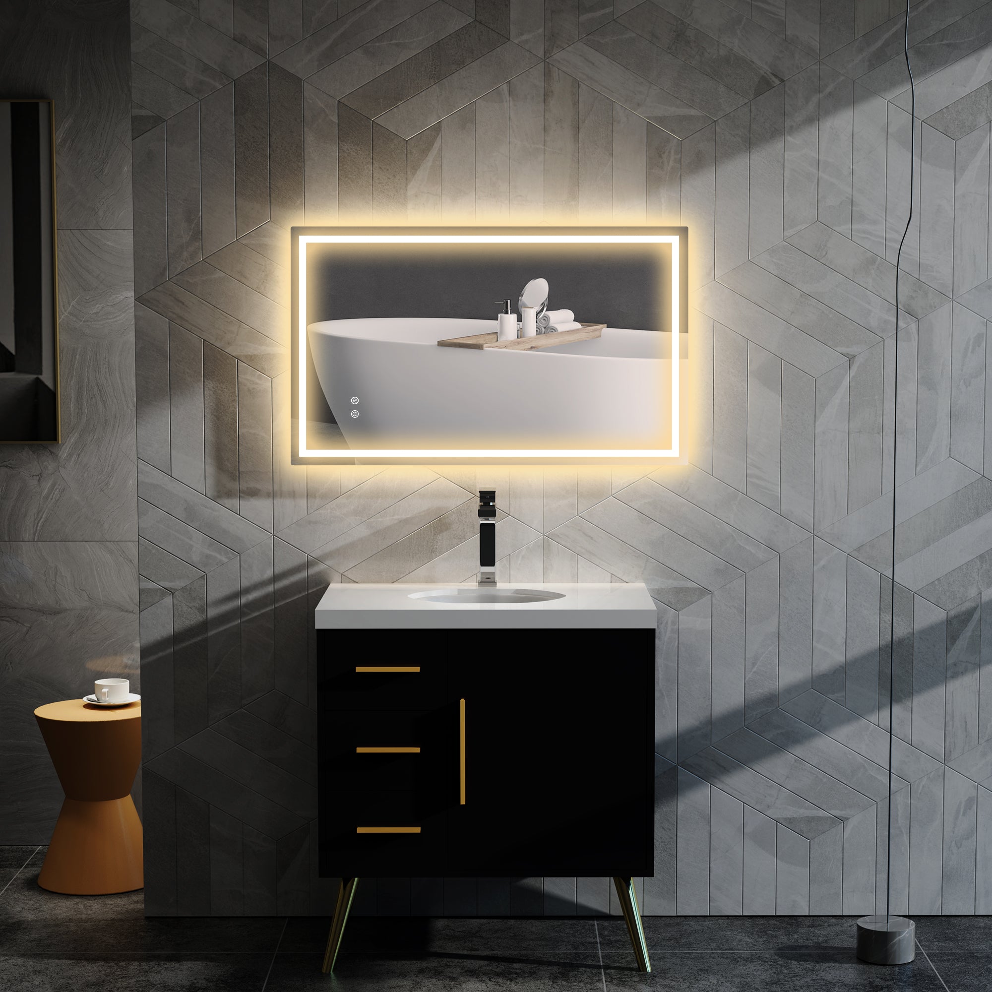 HOMCOM 39" x 24" LED Bathroom Mirror with Frontlit and Backlit, 3 Colour and Dimmable Frameless Vanity Mirror, Wall Mounted Makeup Mirror with Anti-Fog and Touch Button, Clear