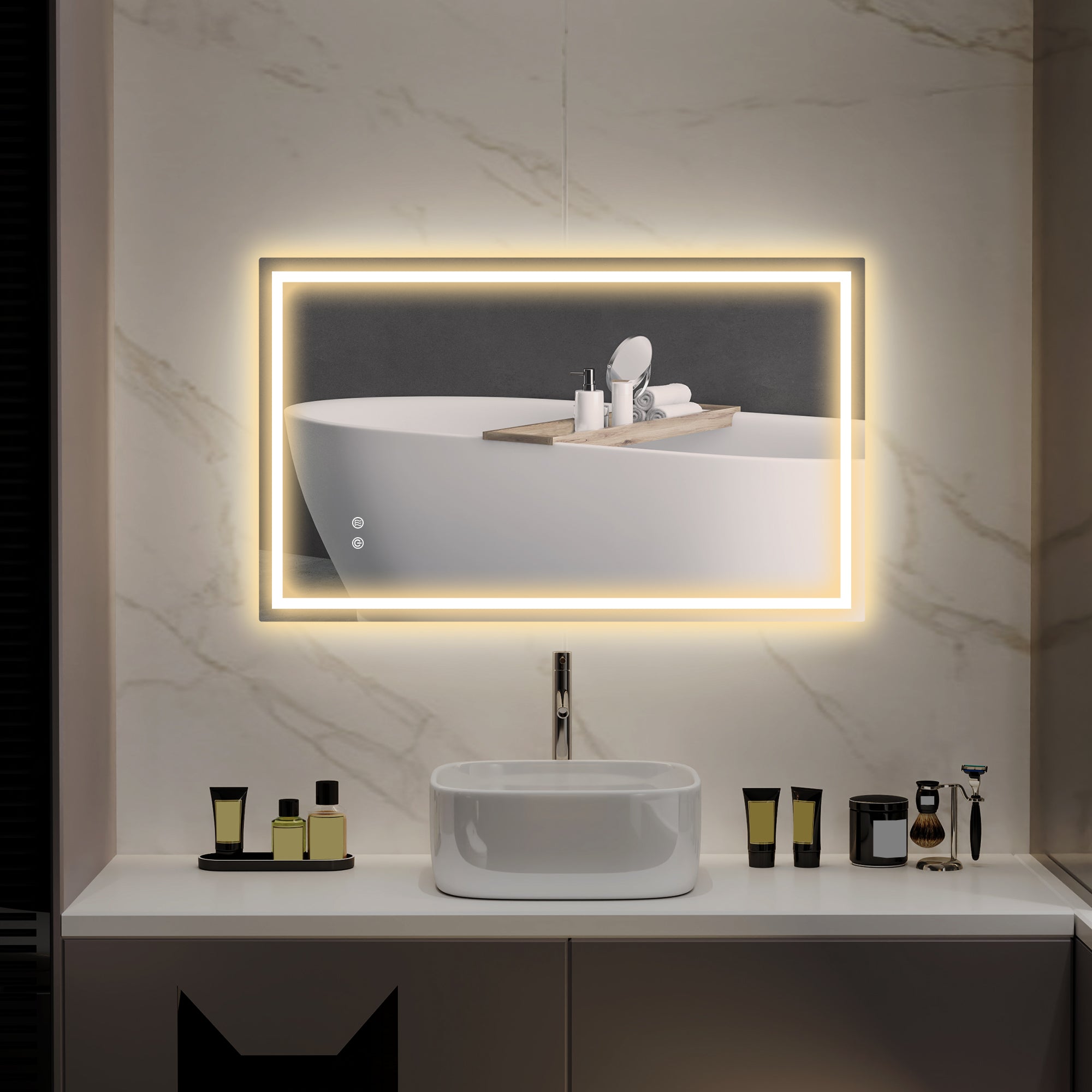 HOMCOM 39" x 24" LED Bathroom Mirror with Frontlit and Backlit, 3 Colour and Dimmable Frameless Vanity Mirror, Wall Mounted Makeup Mirror with Anti-Fog and Touch Button, Clear