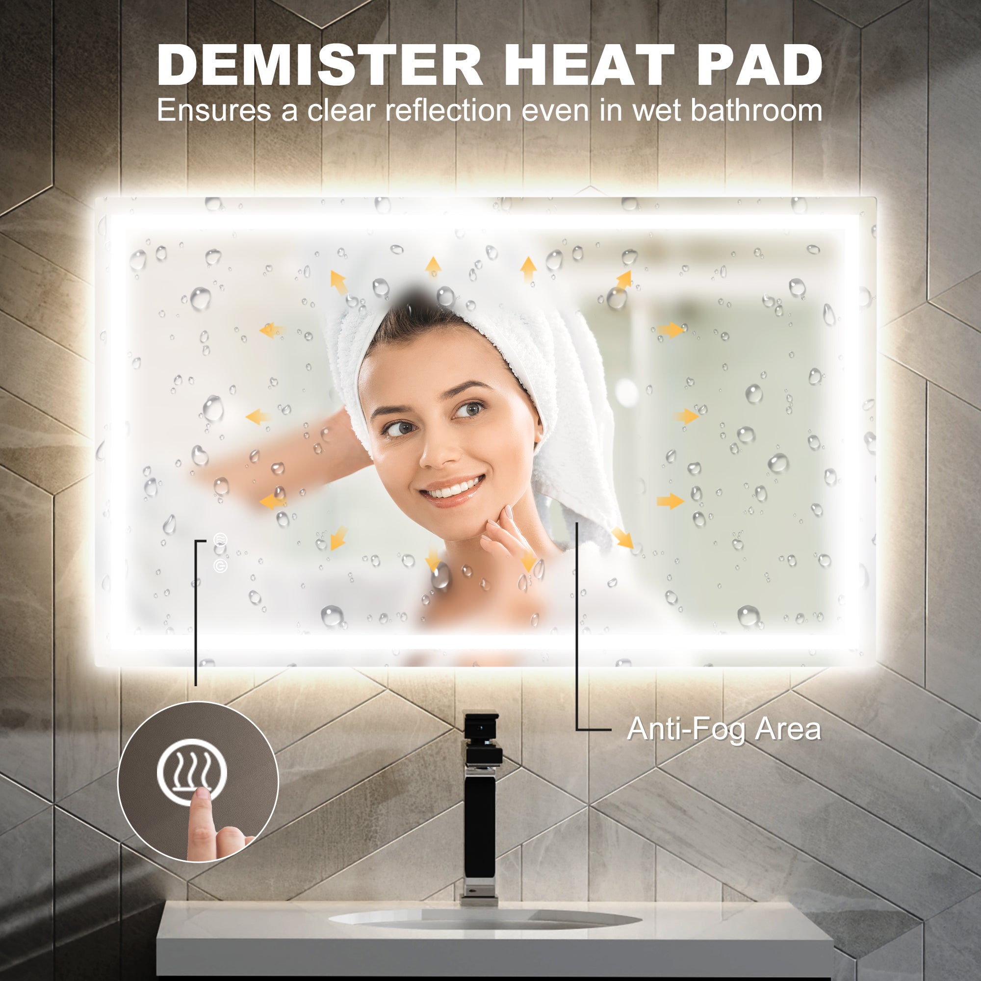 HOMCOM 39" x 24" LED Bathroom Mirror with Frontlit and Backlit, 3 Colour and Dimmable Frameless Vanity Mirror, Wall Mounted Makeup Mirror with Anti-Fog and Touch Button, Clear