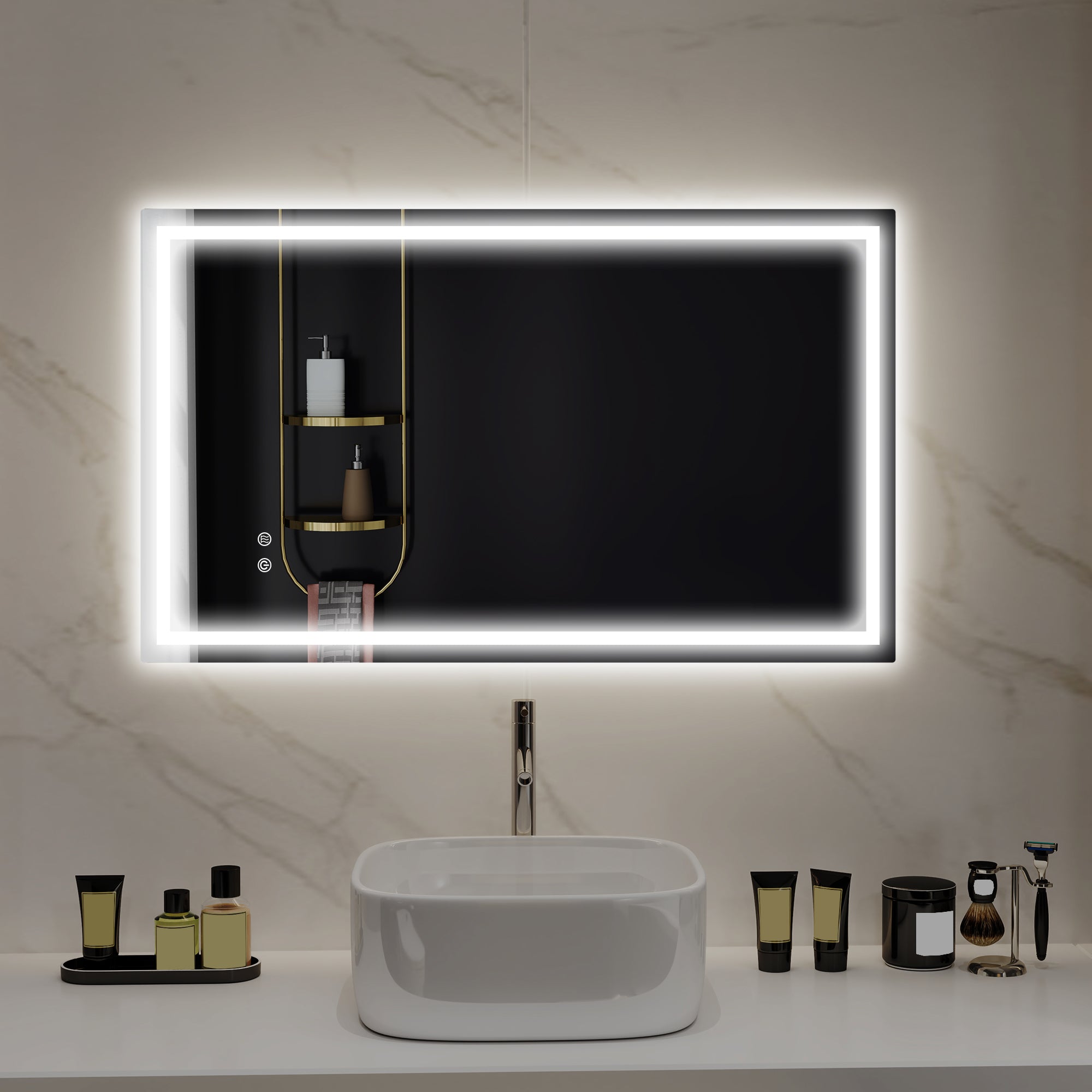 HOMCOM 39" x 24" LED Bathroom Mirror with Frontlit and Backlit, 3 Colour and Dimmable Frameless Vanity Mirror, Wall Mounted Makeup Mirror with Anti-Fog and Touch Button, Clear