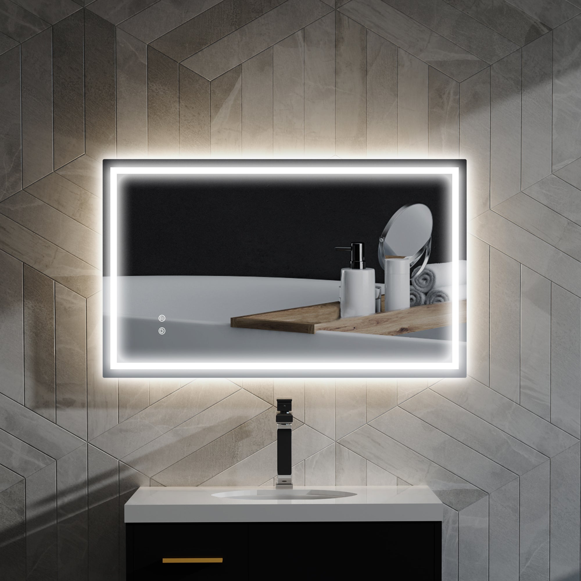 HOMCOM 39" x 24" LED Bathroom Mirror with Frontlit and Backlit, 3 Colour and Dimmable Frameless Vanity Mirror, Wall Mounted Makeup Mirror with Anti-Fog and Touch Button, Clear