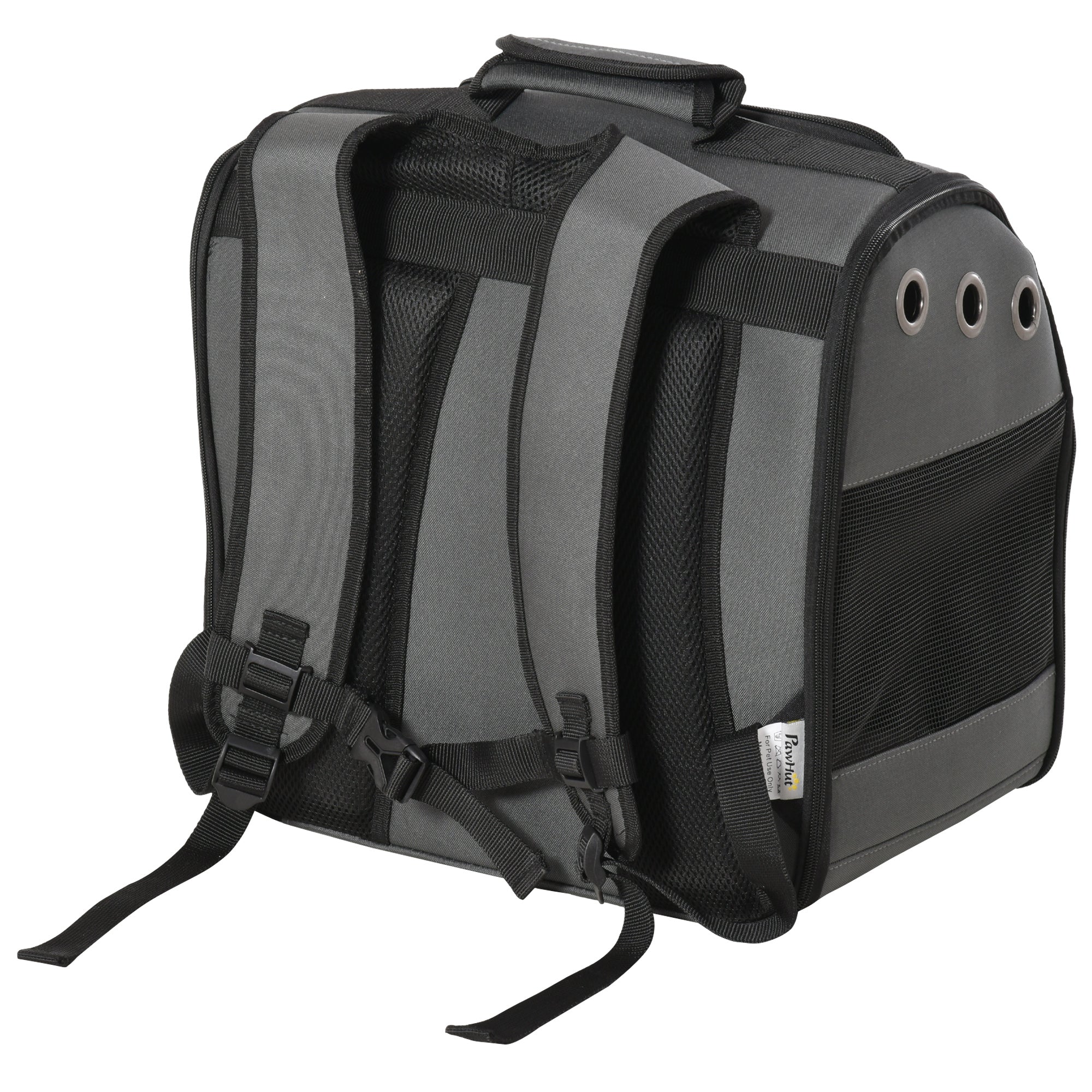 PawHut Foldable Pet Carrier Backpack with Two Storage Packets, Breathable Mesh, Transparent Window & Adjustable Shoulder Strap for Small Cats & Dogs Travel Hiking, Grey