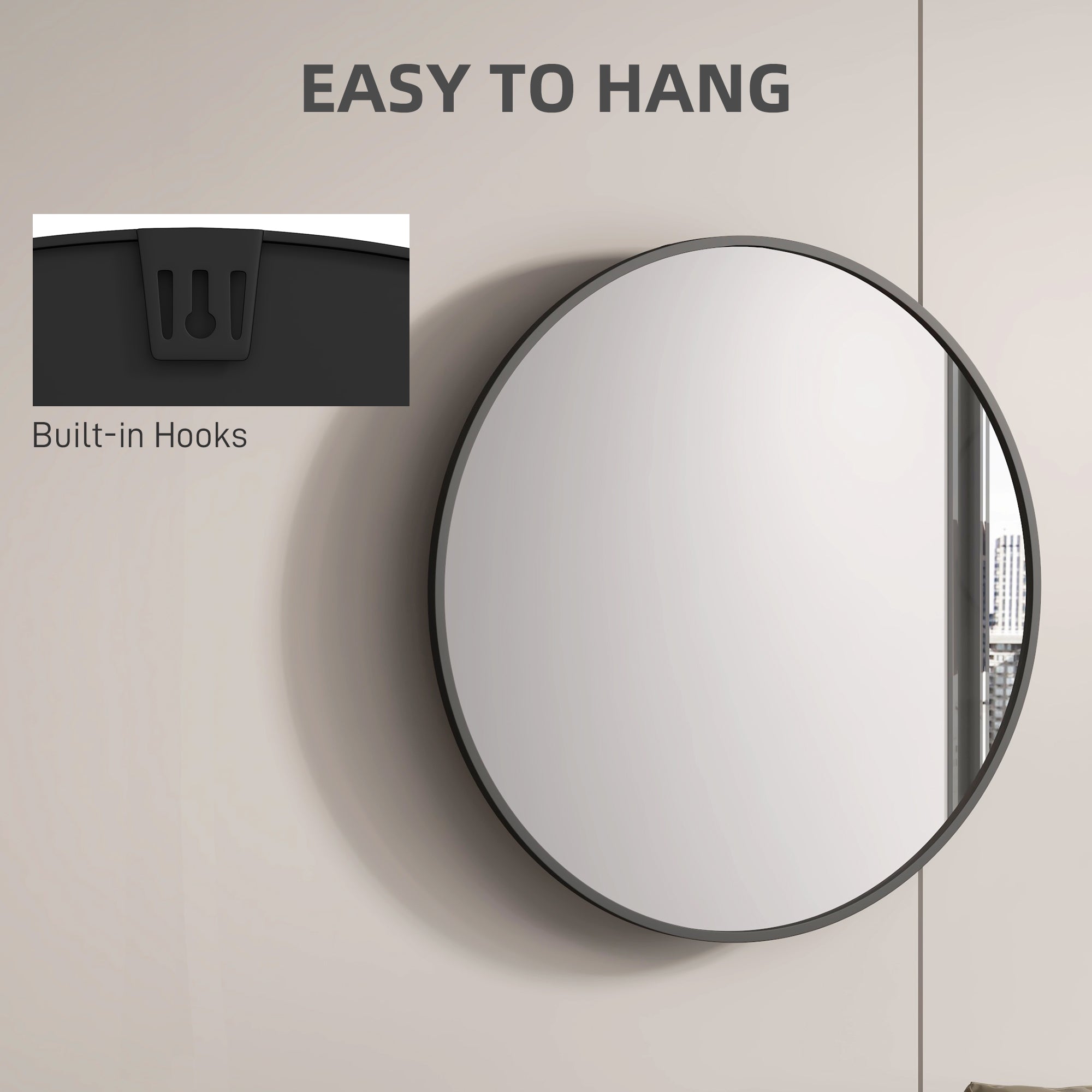 HOMCOM 36" Round Wall Mirror, Bathroom Mirror for Living Room, Bedroom, Entryway, Home Decor, Black