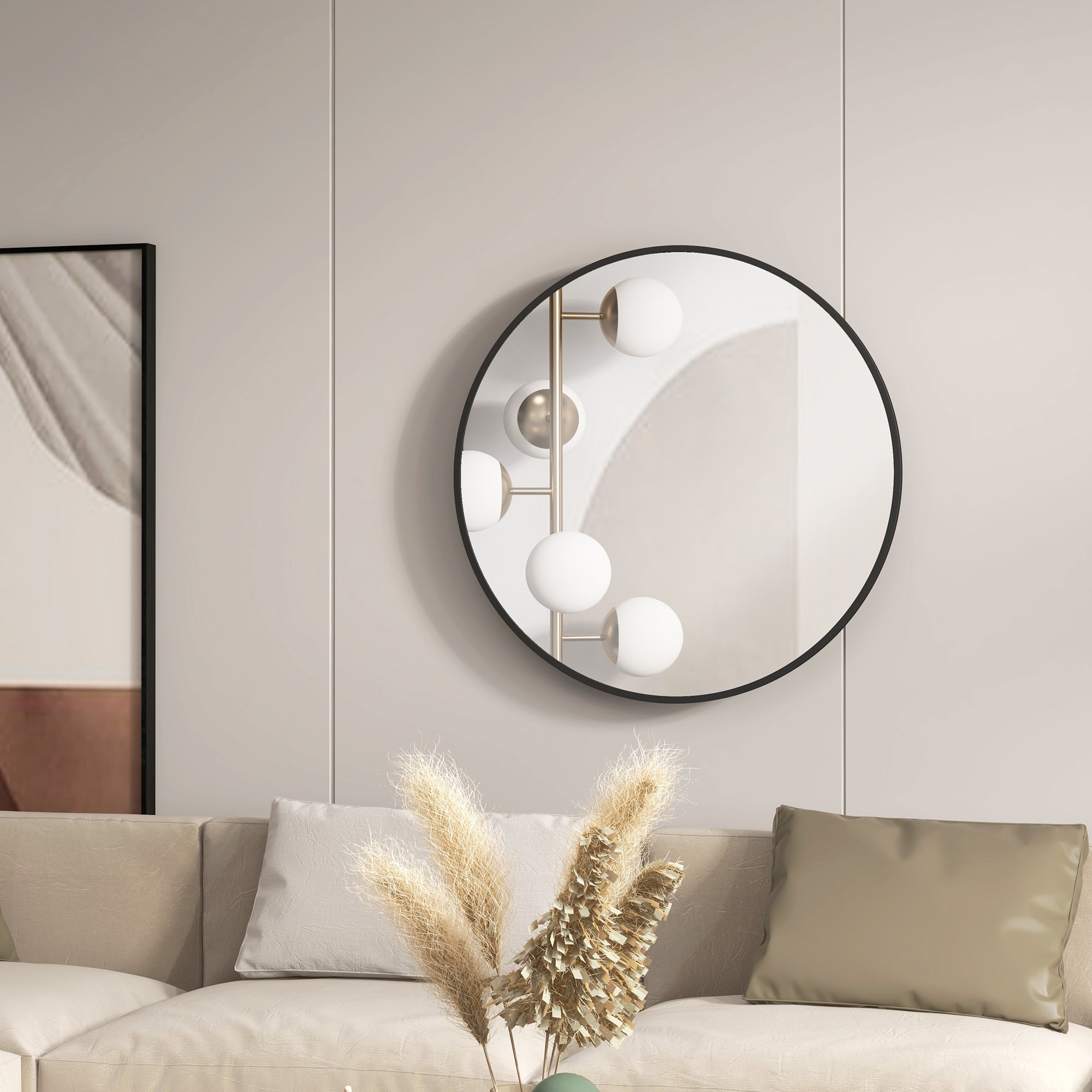 HOMCOM 36" Round Wall Mirror, Bathroom Mirror for Living Room, Bedroom, Entryway, Home Decor, Black