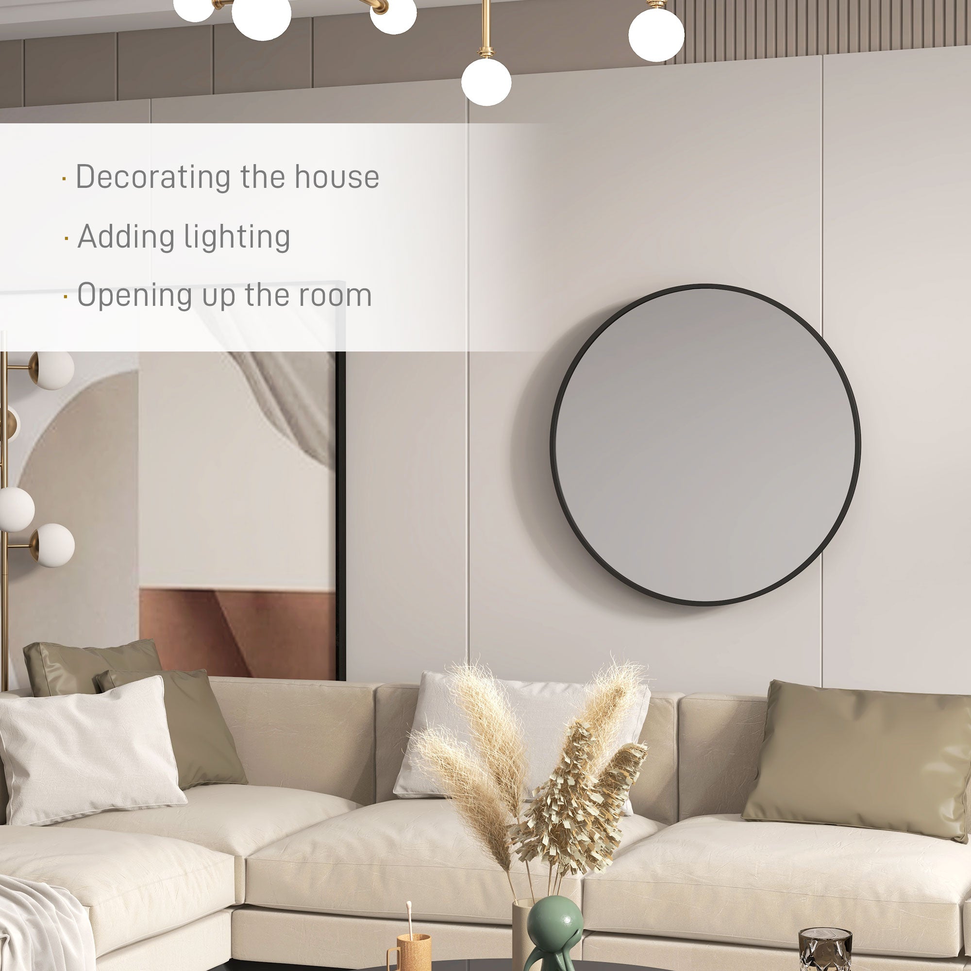 HOMCOM 36" Round Wall Mirror, Bathroom Mirror for Living Room, Bedroom, Entryway, Home Decor, Black