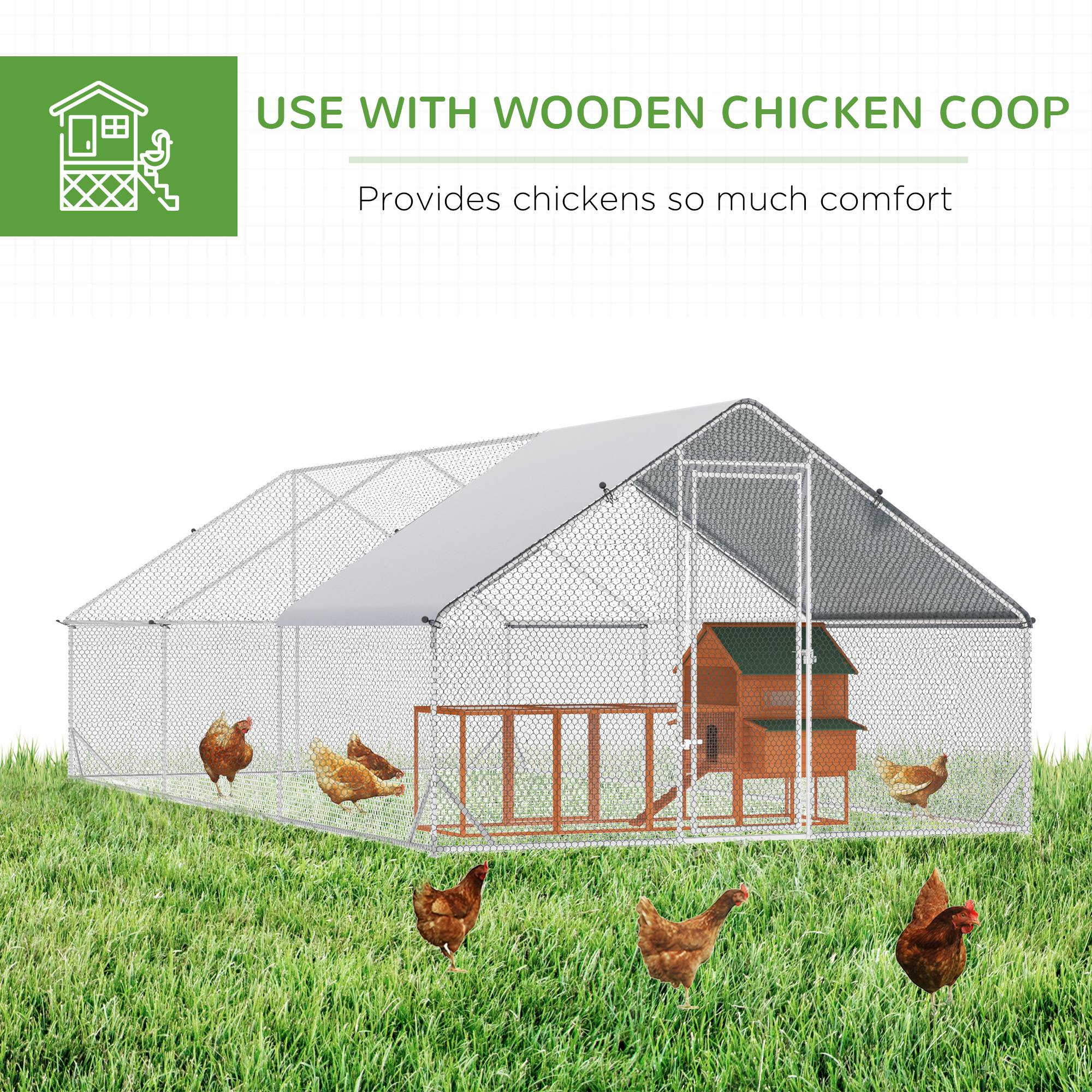 PawHut Chicken Run Galvanised Walk-in Chicken Coop Hen Poultry House Cage Rabbit Hutch Pet Playpen Garden w/ Water-Resist Cover, 3 x 6 x 2m