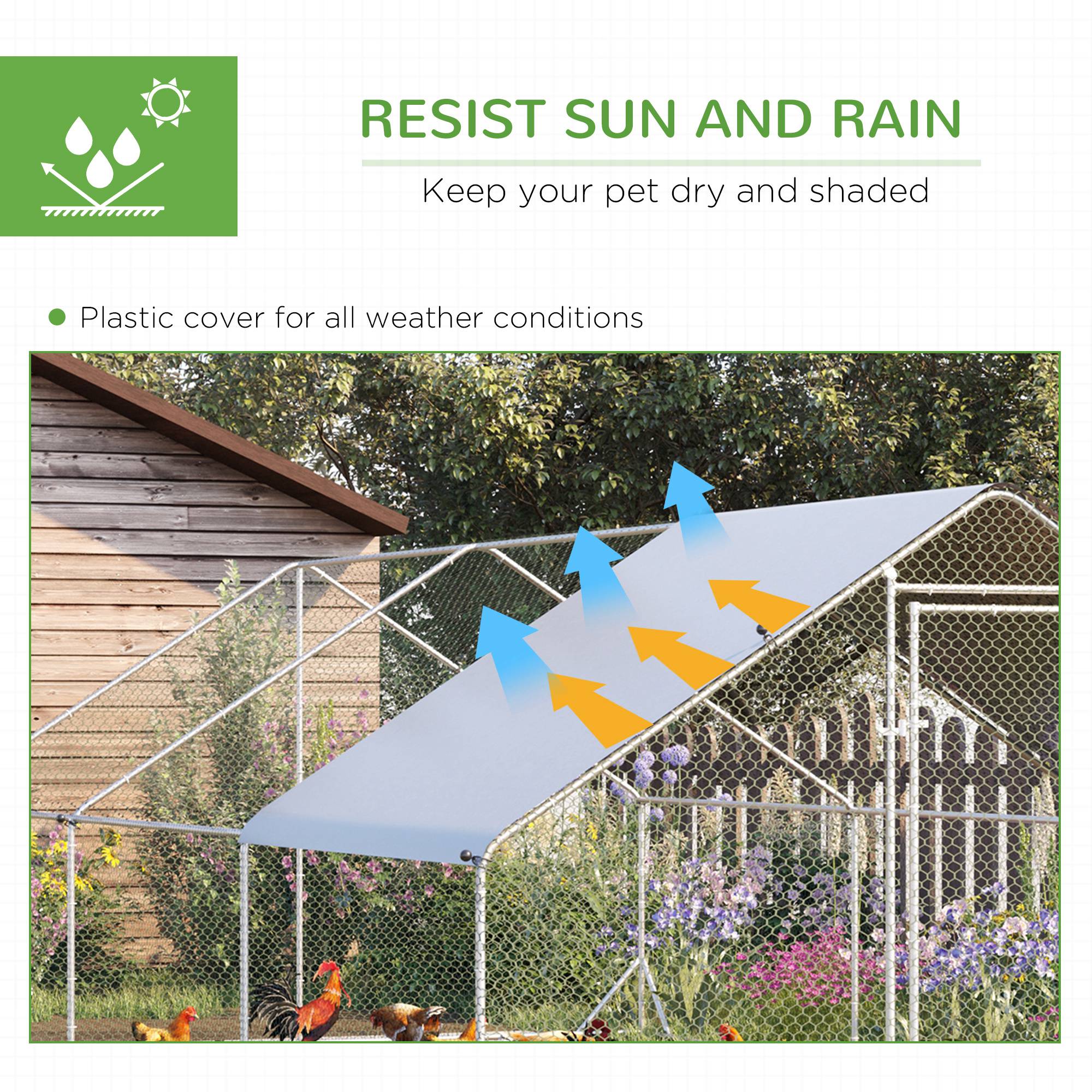 PawHut Chicken Run Galvanised Walk-in Chicken Coop Hen Poultry House Cage Rabbit Hutch Pet Playpen Garden w/ Water-Resist Cover, 3 x 6 x 2m