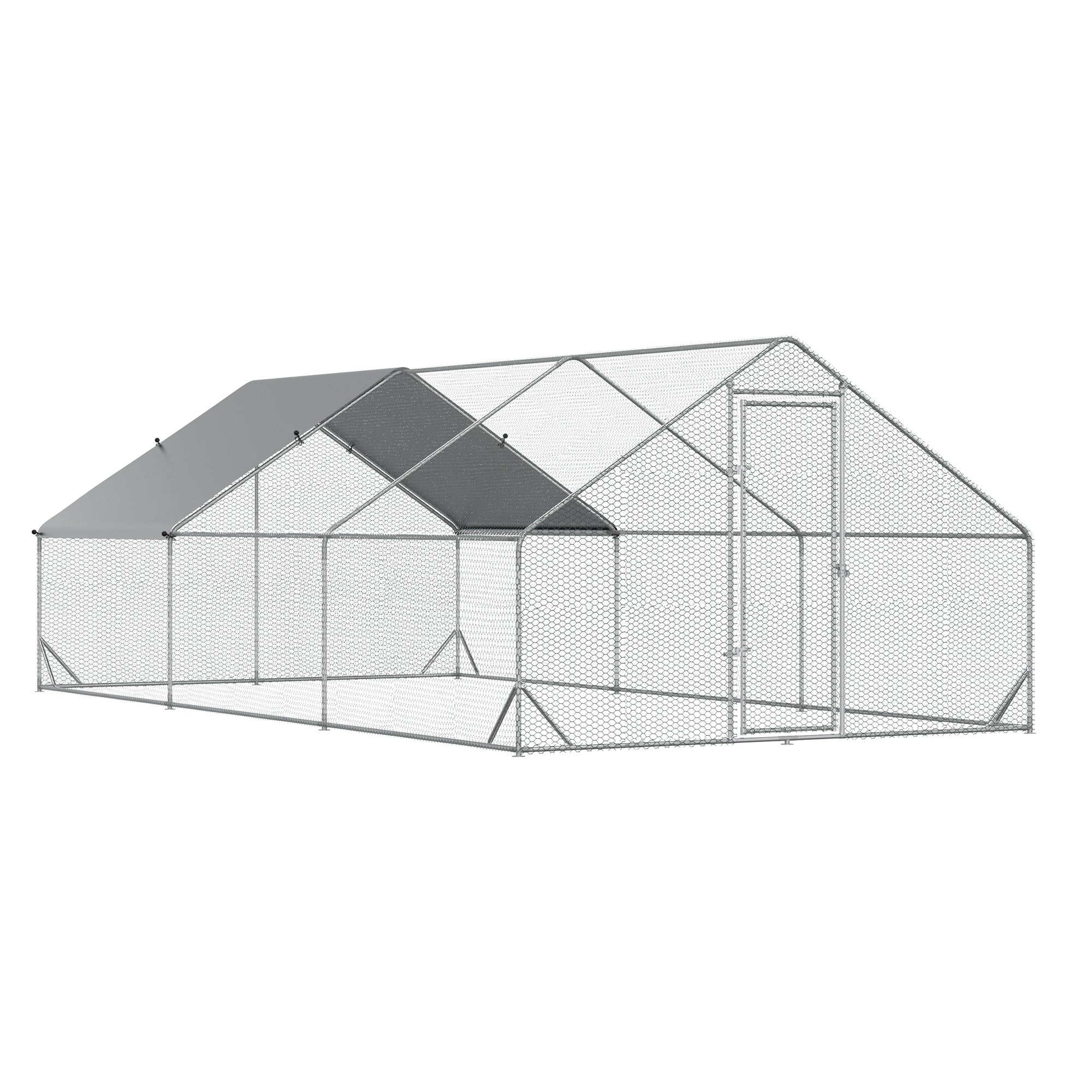 PawHut Chicken Run Galvanised Walk-in Chicken Coop Hen Poultry House Cage Rabbit Hutch Pet Playpen Garden w/ Water-Resist Cover, 3 x 6 x 2m