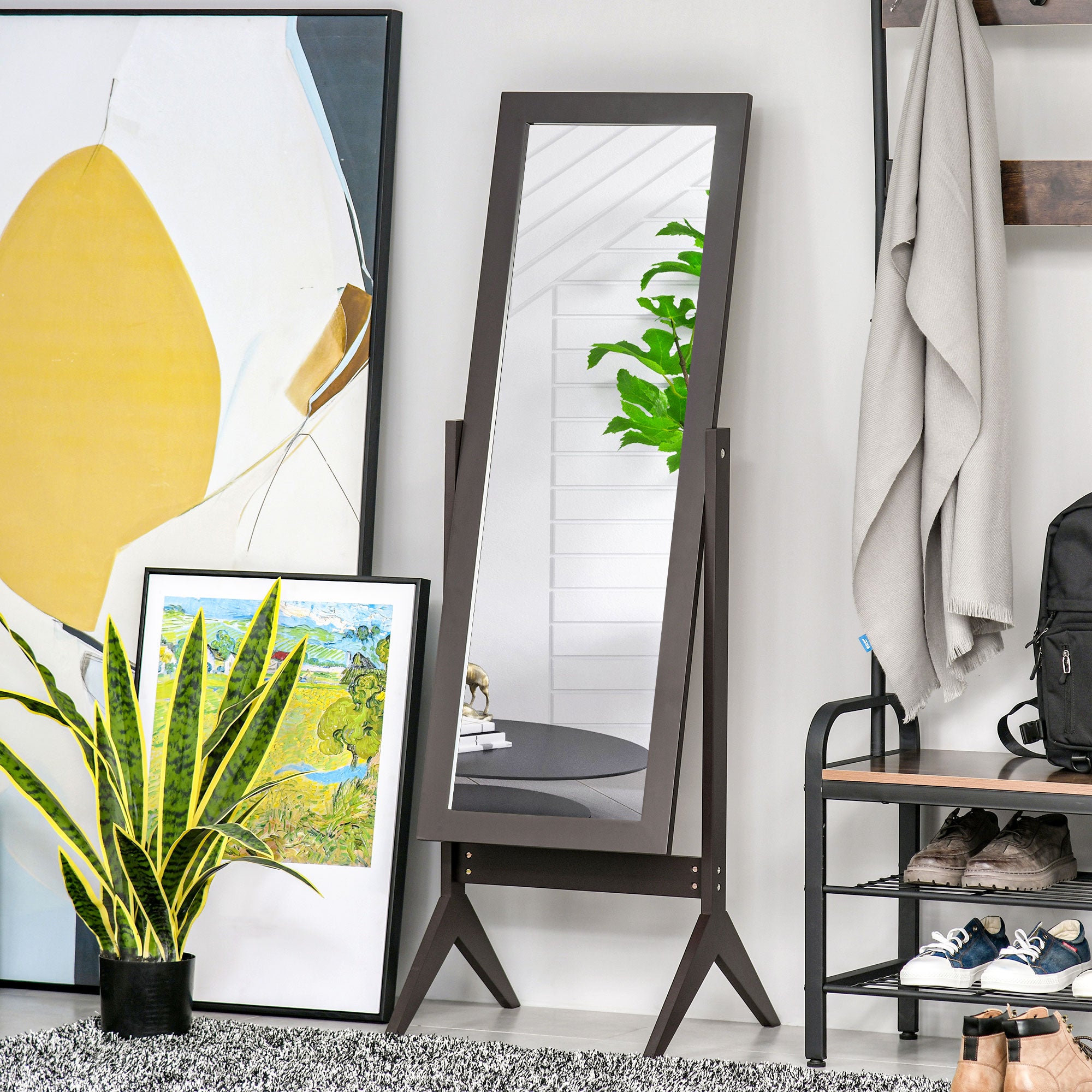 HOMCOM Full Length Mirror, Free Standing Mirror with Rectangular Frame, Adjustable Angle for Dressing Room, Bedroom, Living Room, Dark Brown