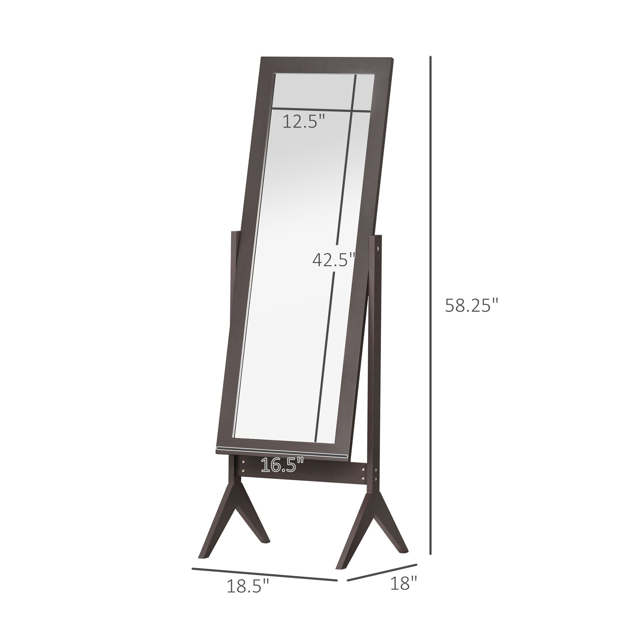 HOMCOM Full Length Mirror, Free Standing Mirror with Rectangular Frame, Adjustable Angle for Dressing Room, Bedroom, Living Room, Dark Brown