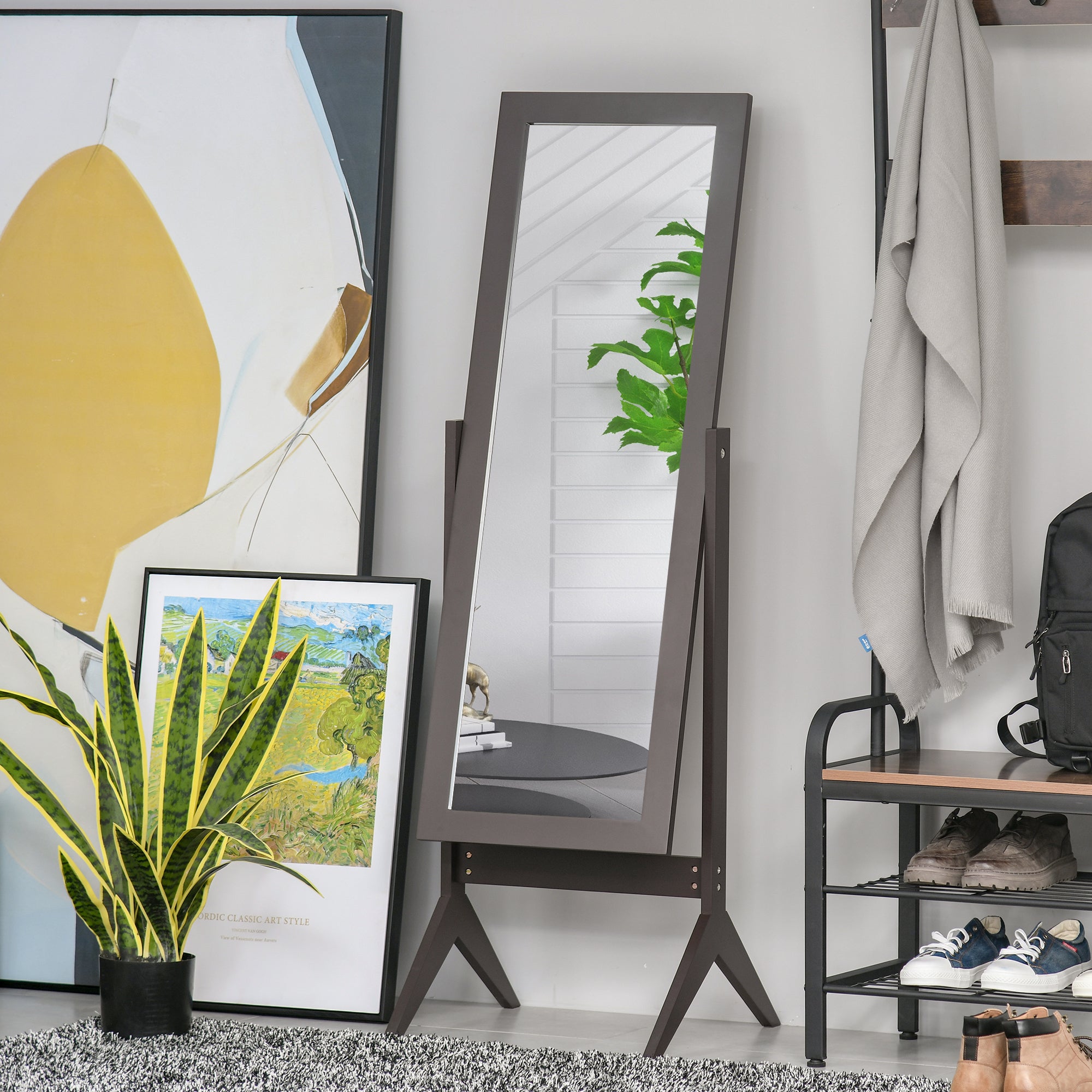 HOMCOM Full Length Mirror, Free Standing Mirror with Rectangular Frame, Adjustable Angle for Dressing Room, Bedroom, Living Room, Dark Brown