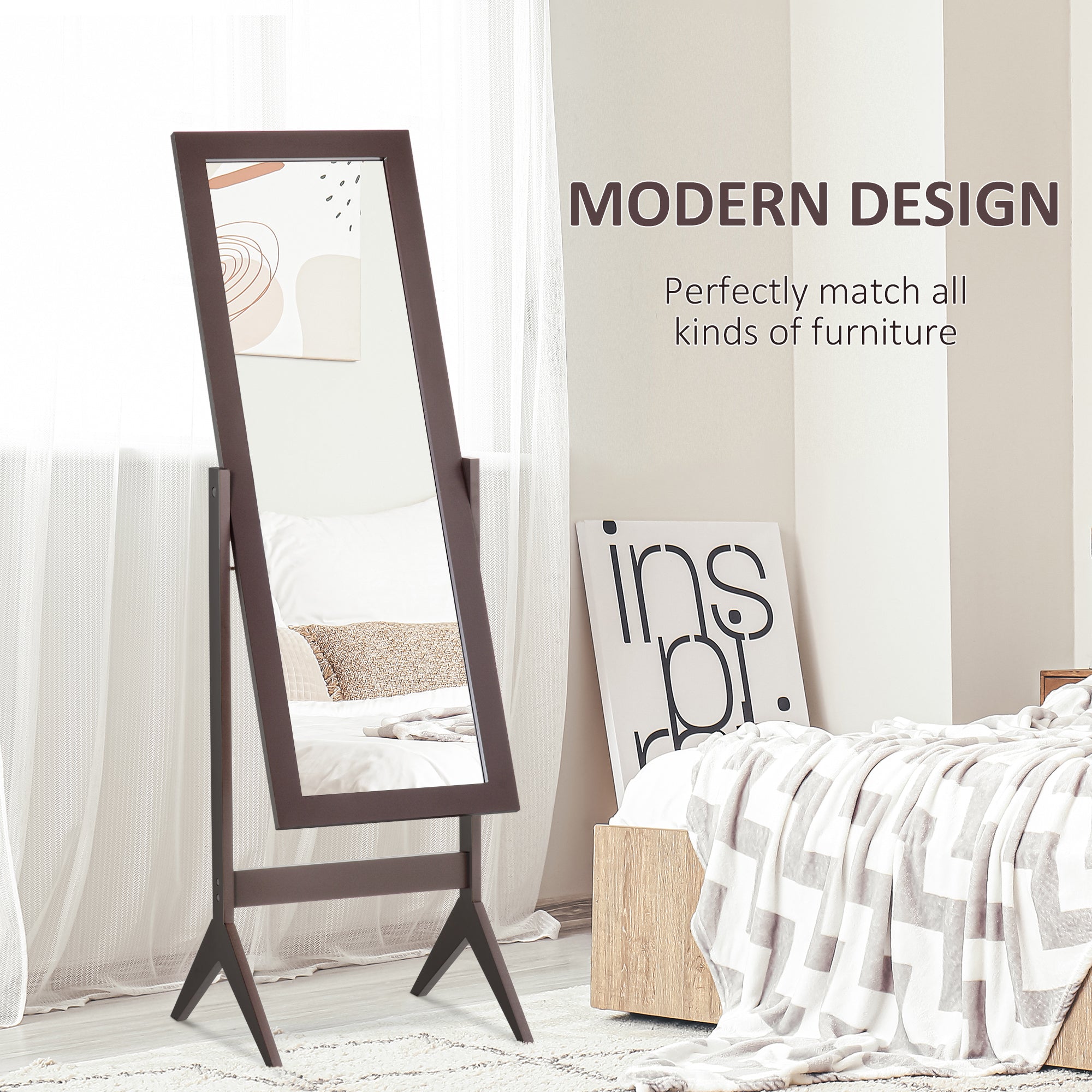 HOMCOM Full Length Mirror, Free Standing Mirror with Rectangular Frame, Adjustable Angle for Dressing Room, Bedroom, Living Room, Dark Brown