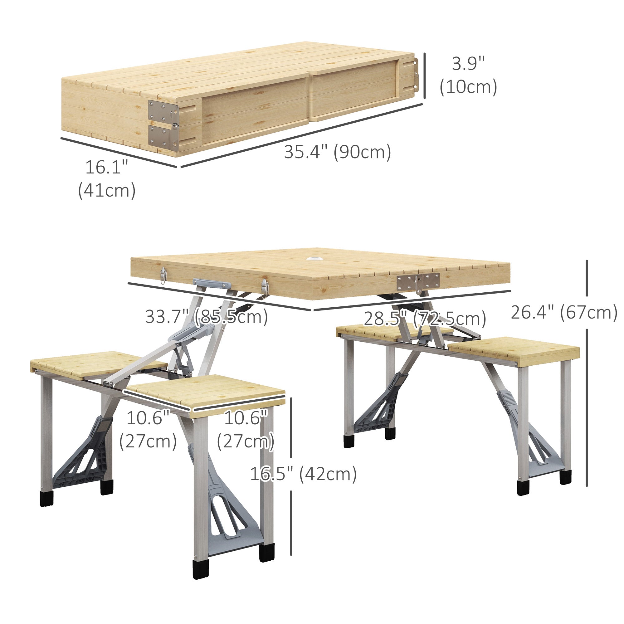 Outsunny Folding Picnic Table with Seats and Umbrella Hole, Aluminum Frame Camping Table and Chairs Set, Portable for Patio, Yard, Porch, Beach, BBQ