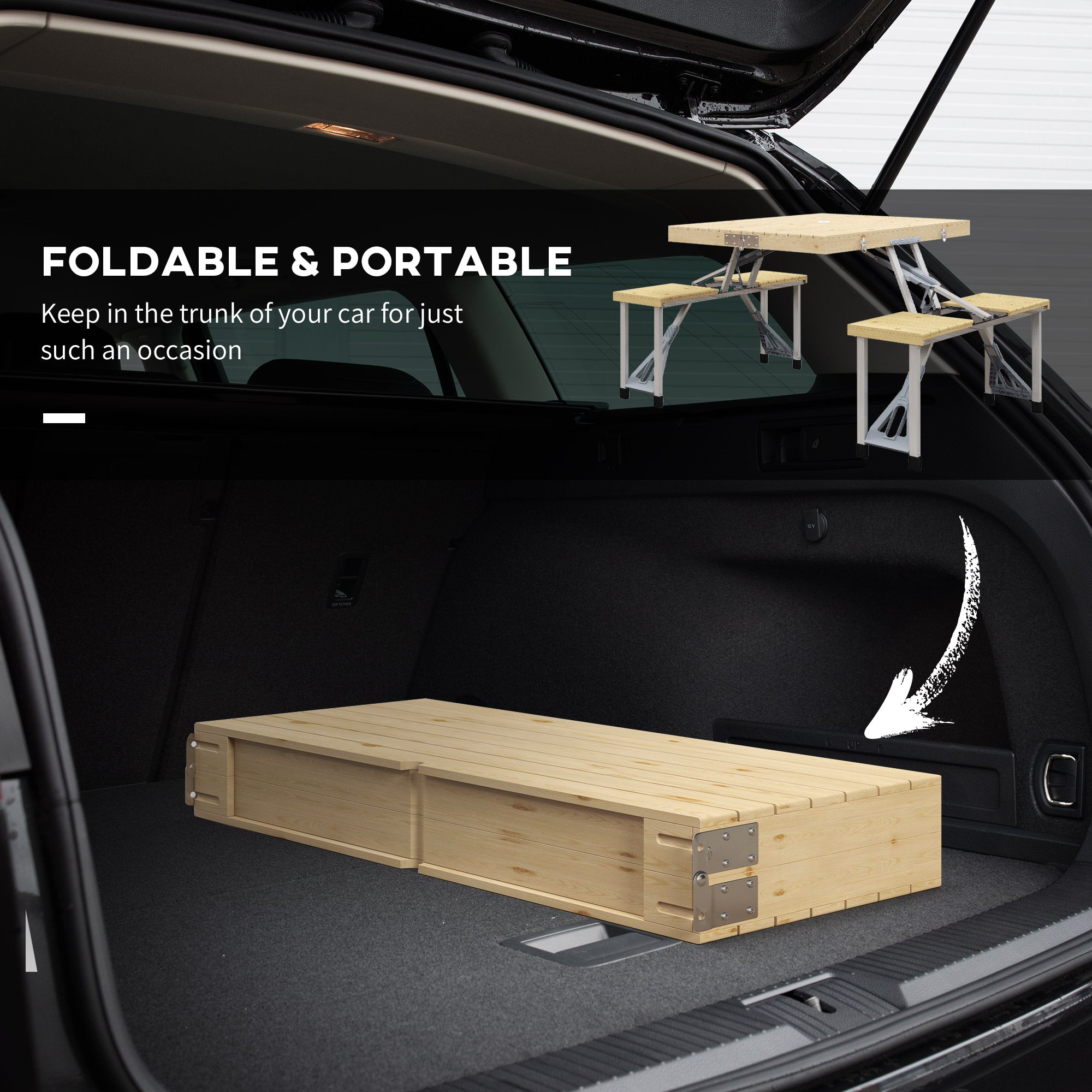 Outsunny Folding Picnic Table with Seats and Umbrella Hole, Aluminum Frame Camping Table and Chairs Set, Portable for Patio, Yard, Porch, Beach, BBQ