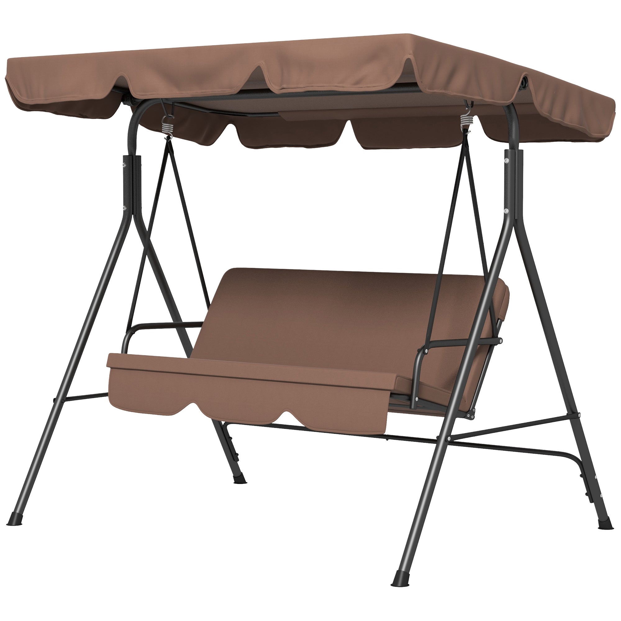 Outsunny 3-Seat Patio Swing Chair, Outdoor Porch Swing Glider with Adjustable Canopy, Removable Cushion, and Weather Resistant Steel Frame, for Garden, Poolside, Brown