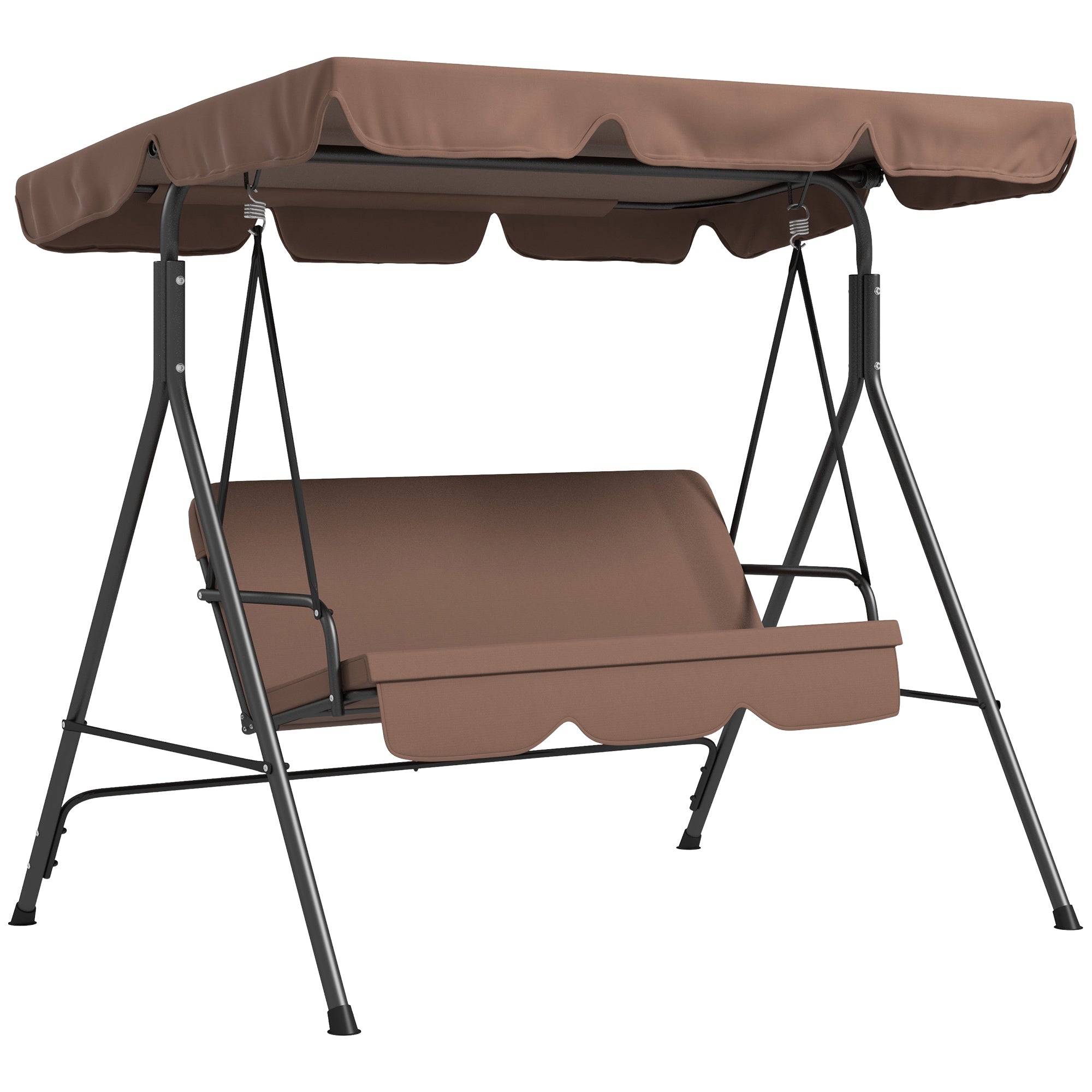 Outsunny 3-Seat Patio Swing Chair, Outdoor Porch Swing Glider with Adjustable Canopy, Removable Cushion, and Weather Resistant Steel Frame, for Garden, Poolside, Brown