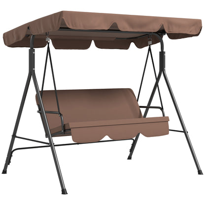 Outsunny 3-Seat Patio Swing Chair, Outdoor Porch Swing Glider with Adjustable Canopy, Removable Cushion, and Weather Resistant Steel Frame, for Garden, Poolside, Brown