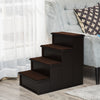 PawHut 4 Levels Wooden Dog Steps Pet Stairs for High Bed, Cat Ladder for Bed Couch with Non-Slip Carpet, Dark Coffee