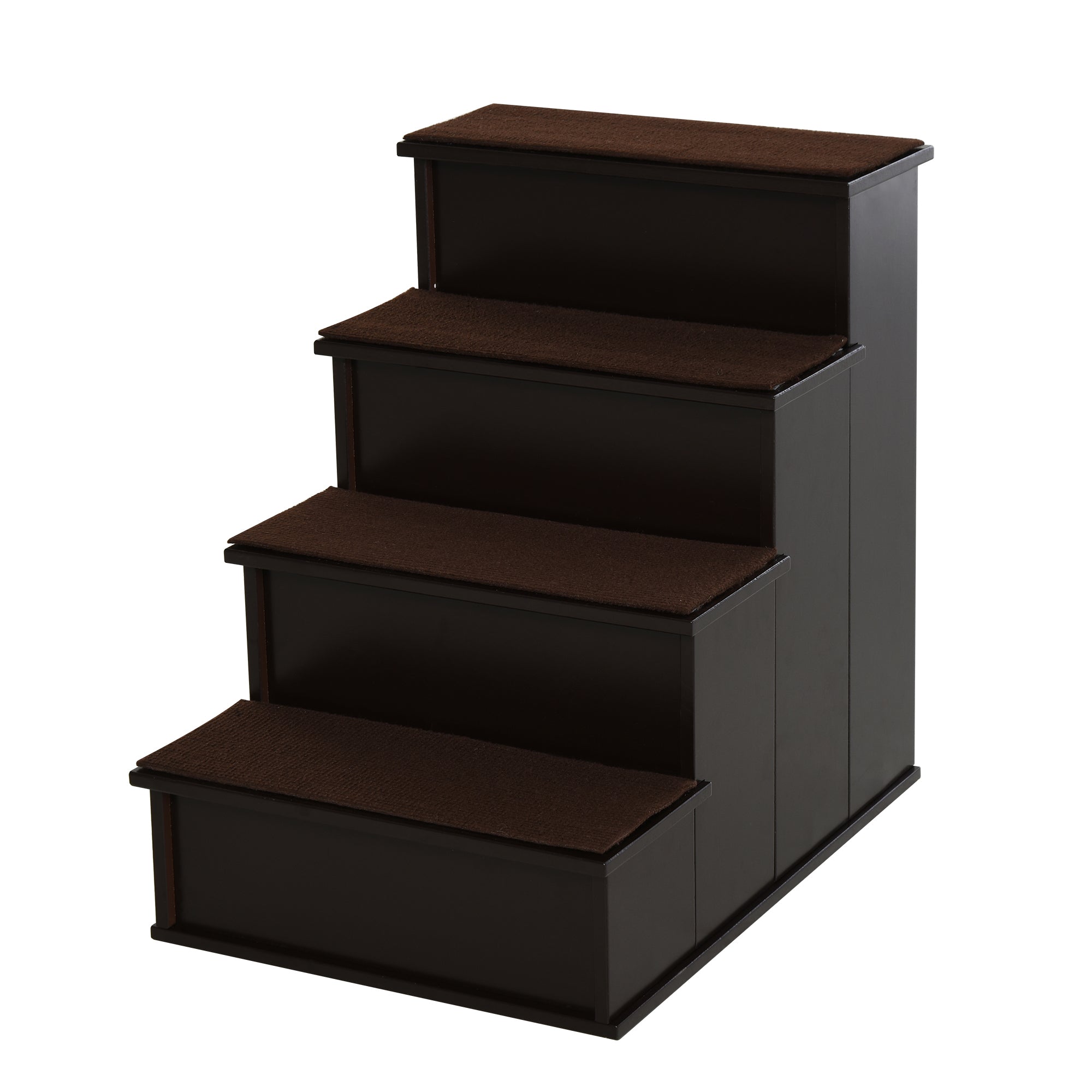 PawHut 4 Step Wooden Dog Steps Pet Stairs for Dogs, Cat Ladder for Bed Couch with Non-Slip Carpet 40 x 59 x 54.2 cm, Dark brown