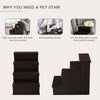 PawHut 4 Levels Wooden Dog Steps Pet Stairs for High Bed, Cat Ladder for Bed Couch with Non-Slip Carpet, Dark Coffee