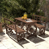 Outsunny Outdoor Dining Set for 4 People, Wooden 3-Piece Carriage Wheels Design Outdoor Table and Chairs Rustic Style for Porch, Backyard, Balcony, Poolside, Carbonized