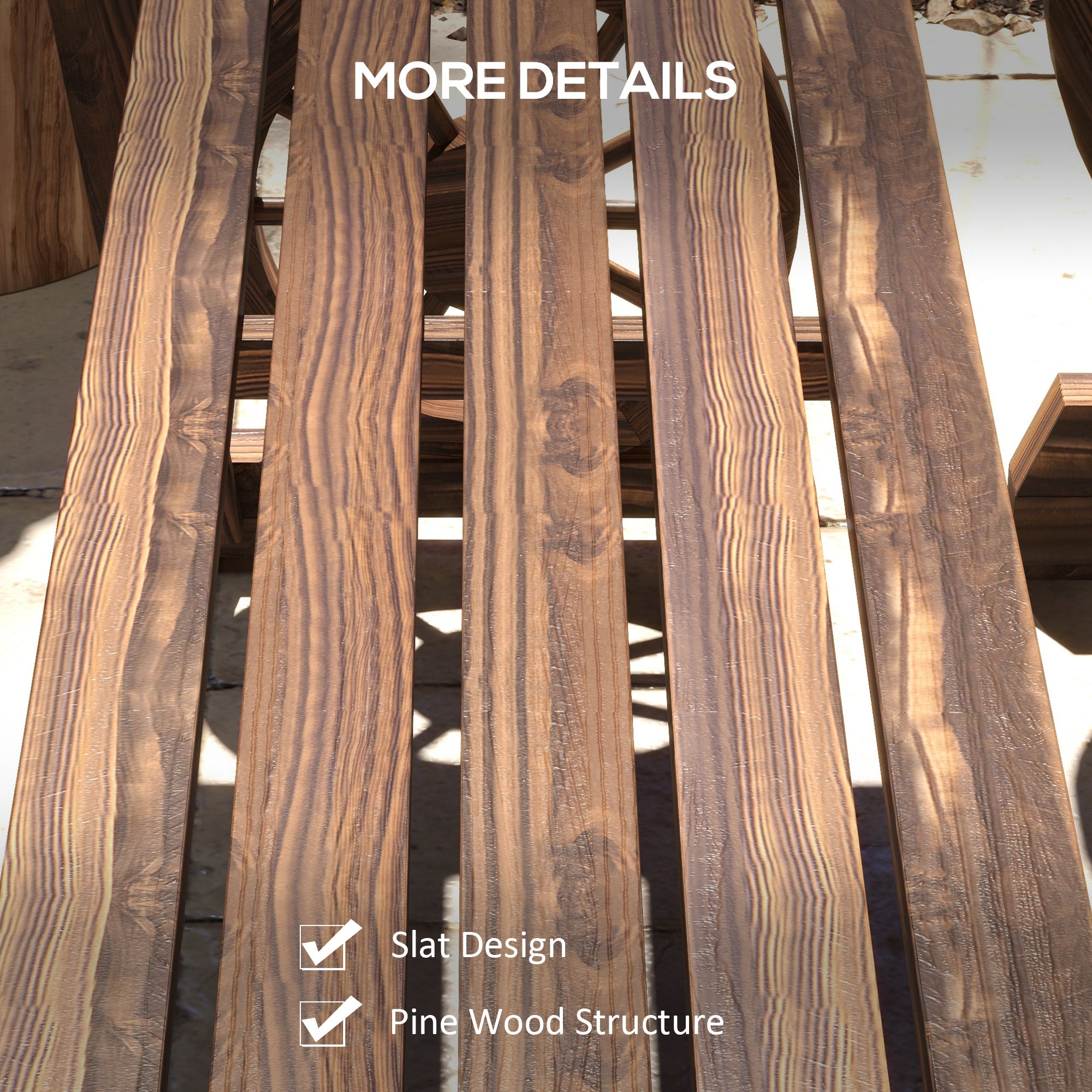 Outsunny Outdoor Dining Set for 4 People, Wooden 3-Piece Carriage Wheels Design Outdoor Table and Chairs Rustic Style for Porch, Backyard, Balcony, Poolside, Carbonized